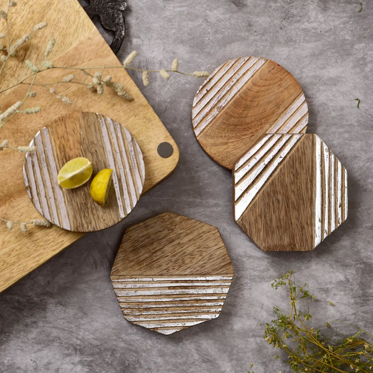 Mid Modern Wood Coaster Set