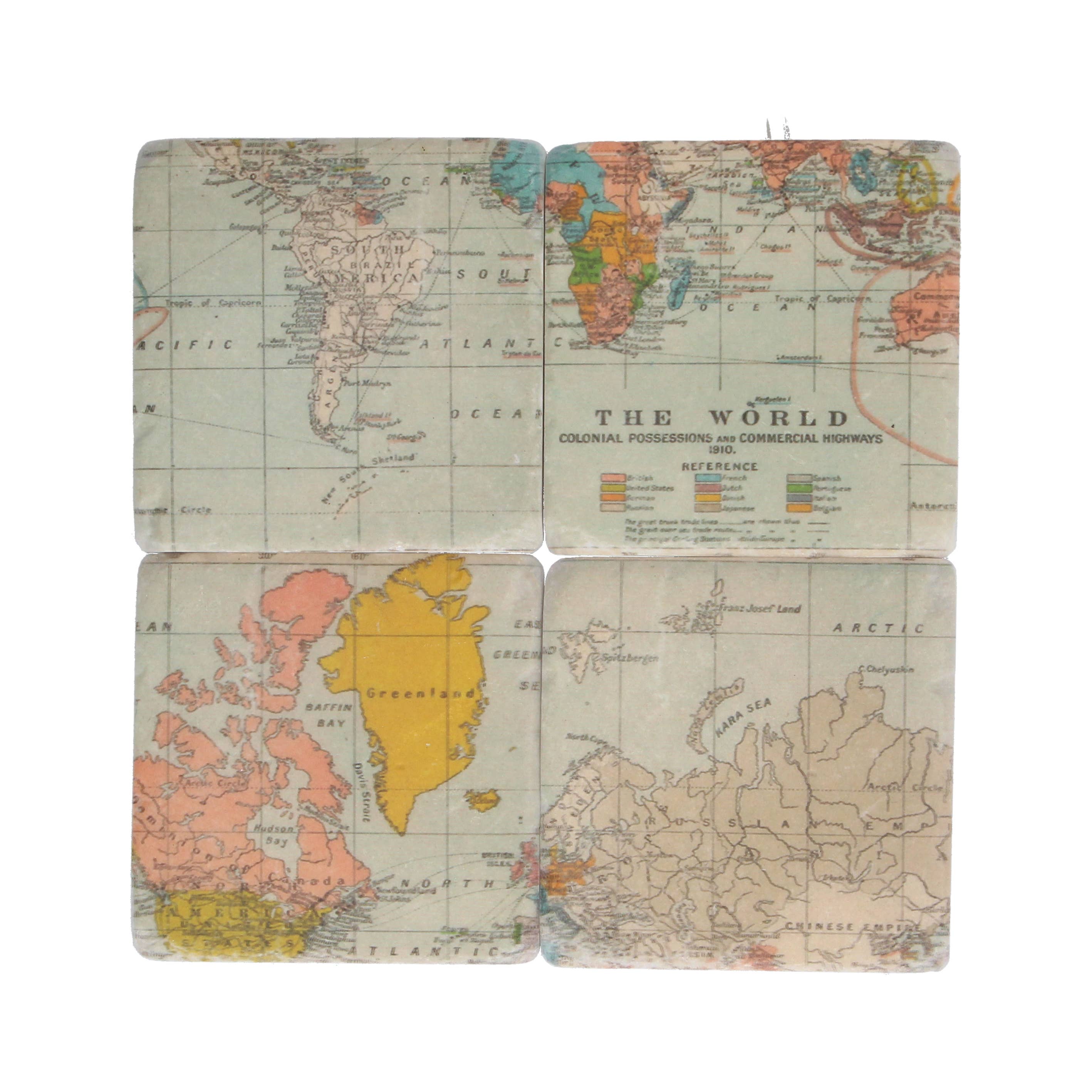 World Map Coasters Set of 4