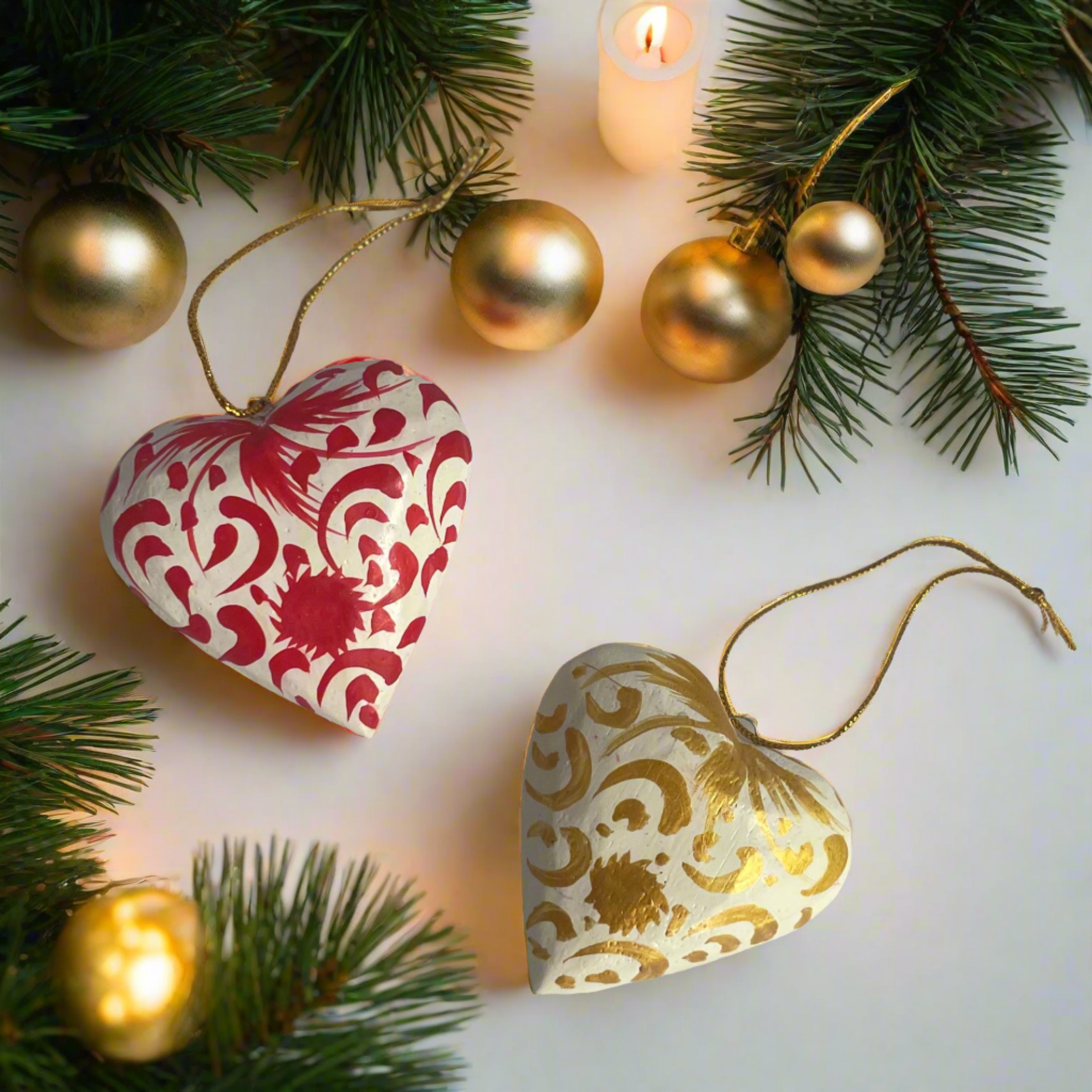 Painted Heart Ornament - Red