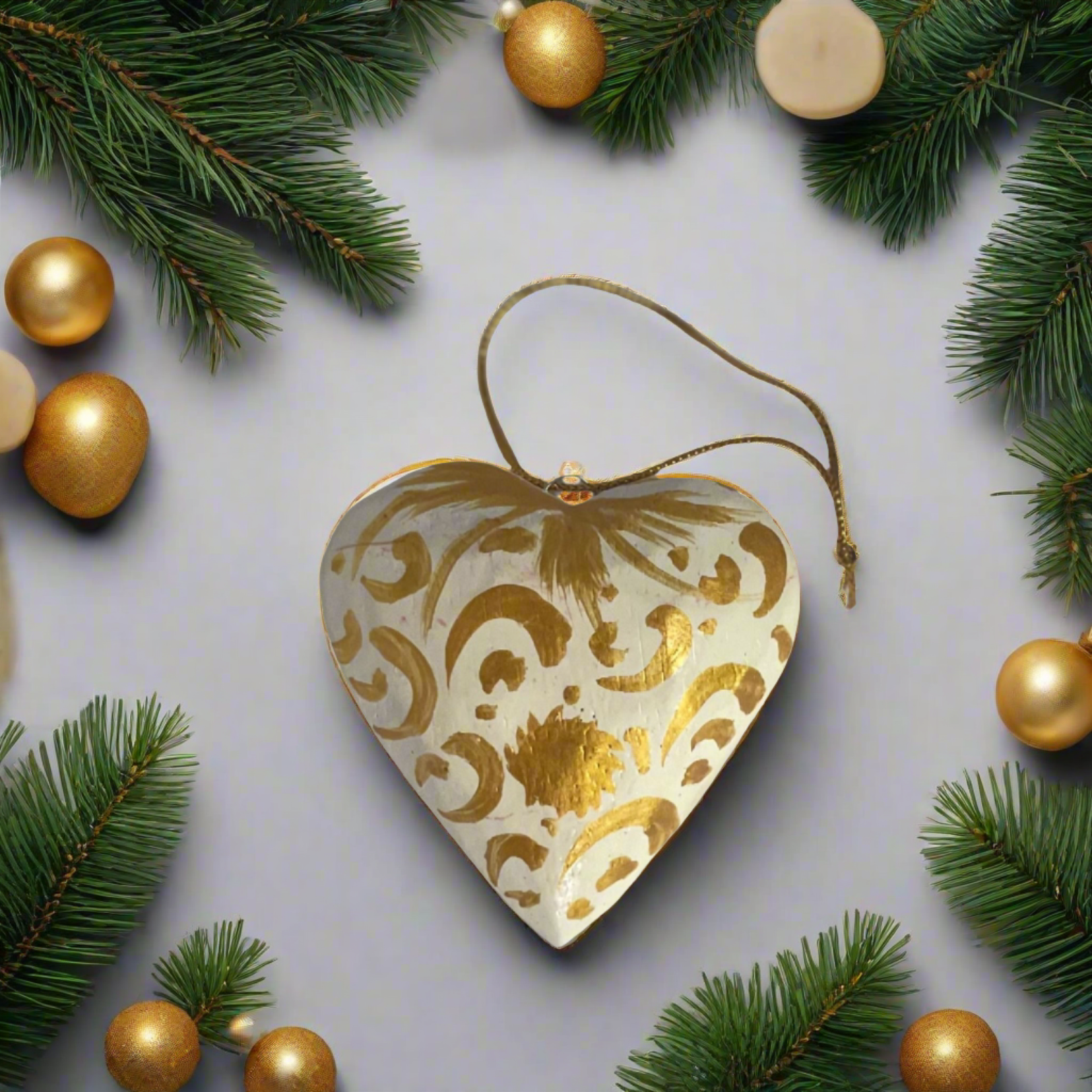 Painted Heart Ornament - Gold