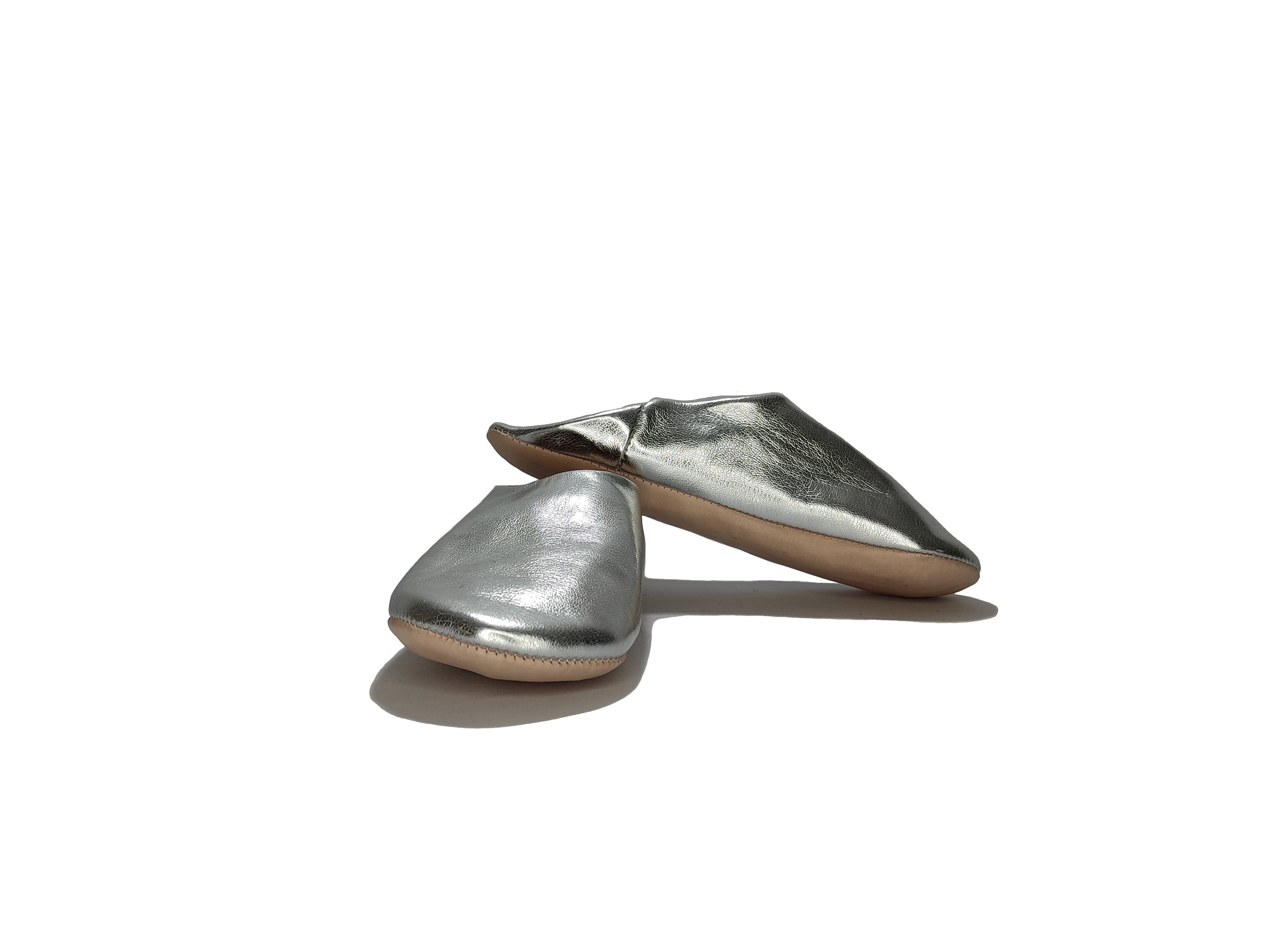 Womens Moroccan Babouche Slippers Handmade Silver