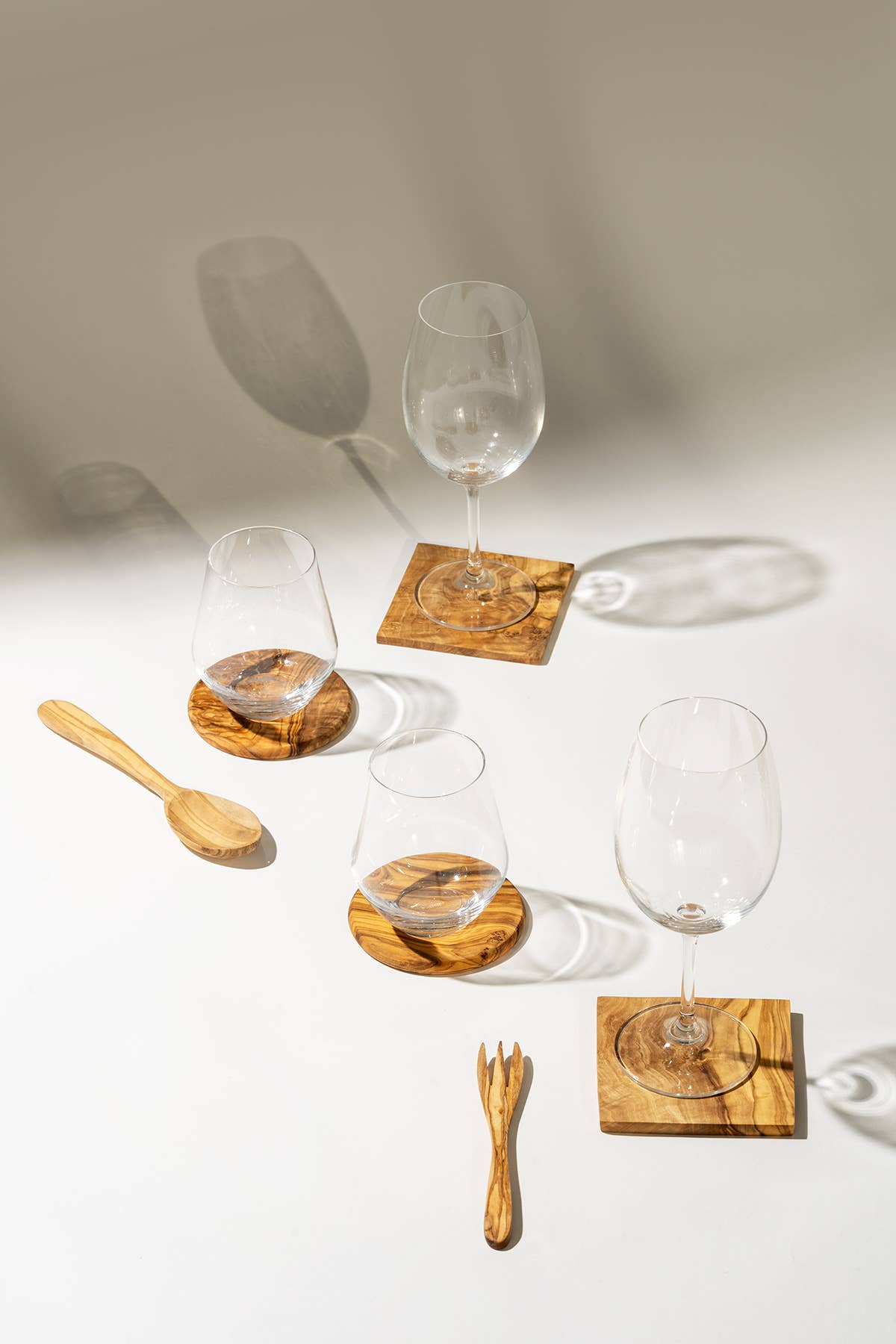 Natural Olive Wood Round Coasters - Set of 4