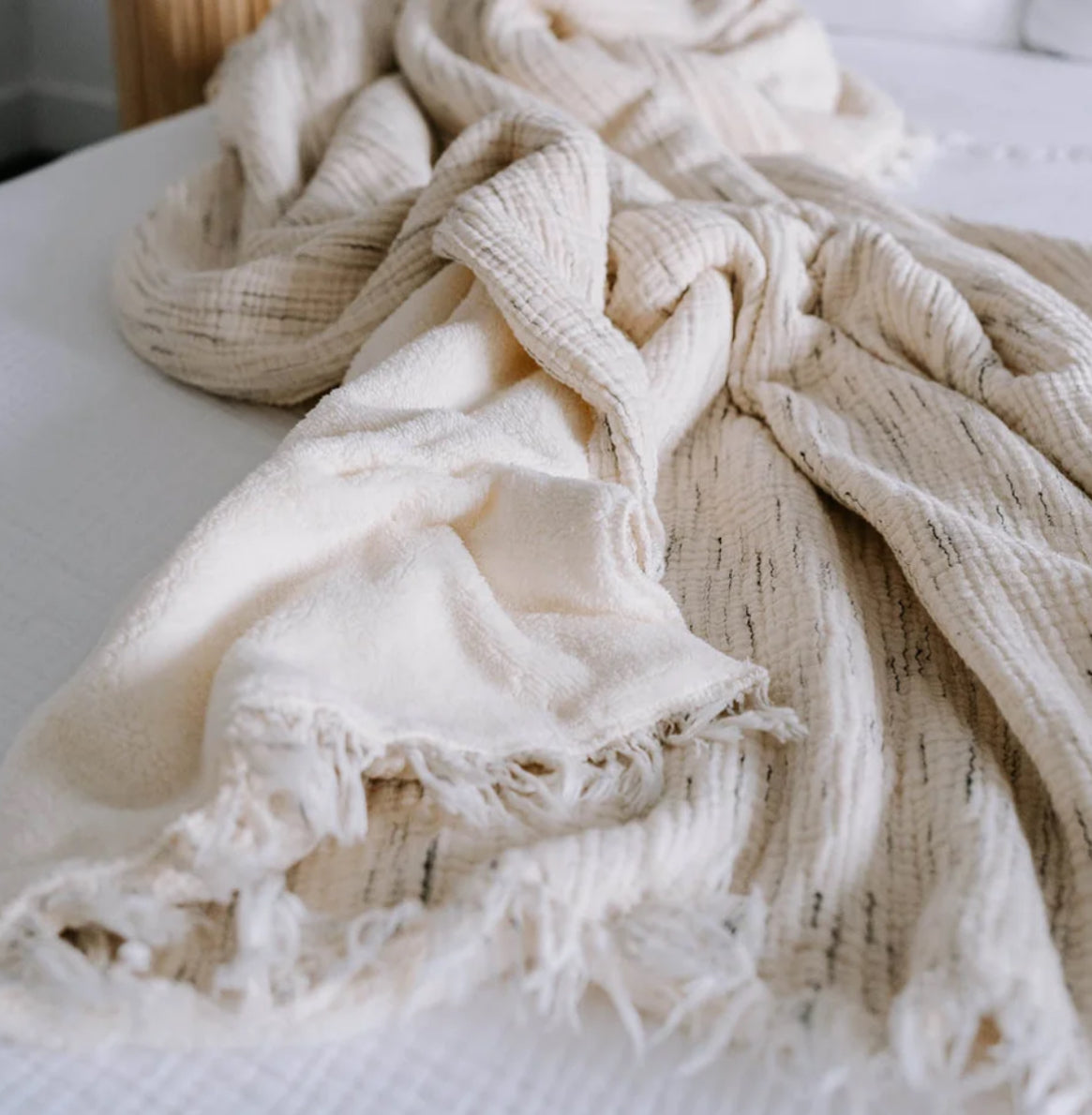 Turkish Cotton Fleece Lined Throws- Crinkle -Various Colours