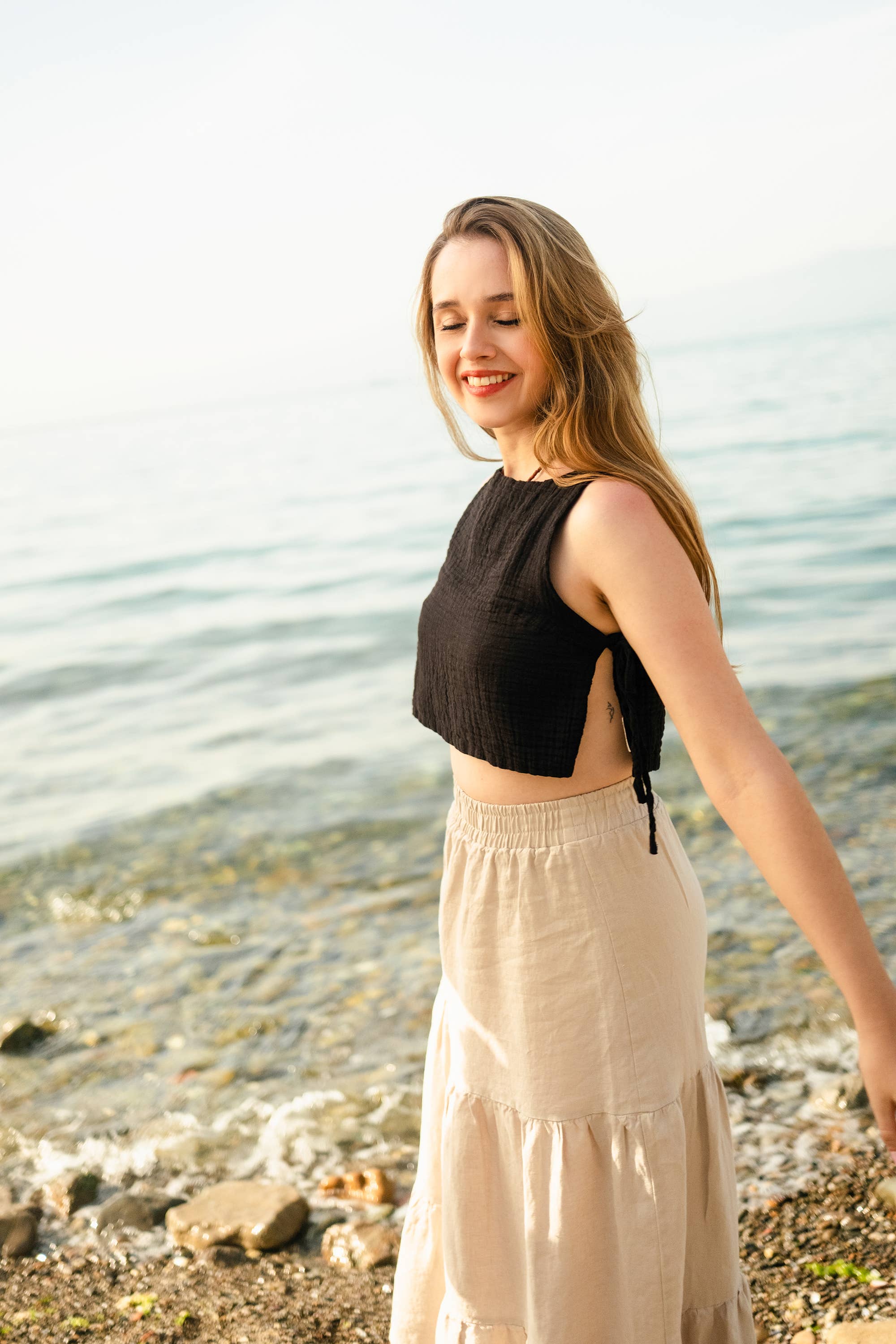 Linen Blend Tiered Maxi Skirt