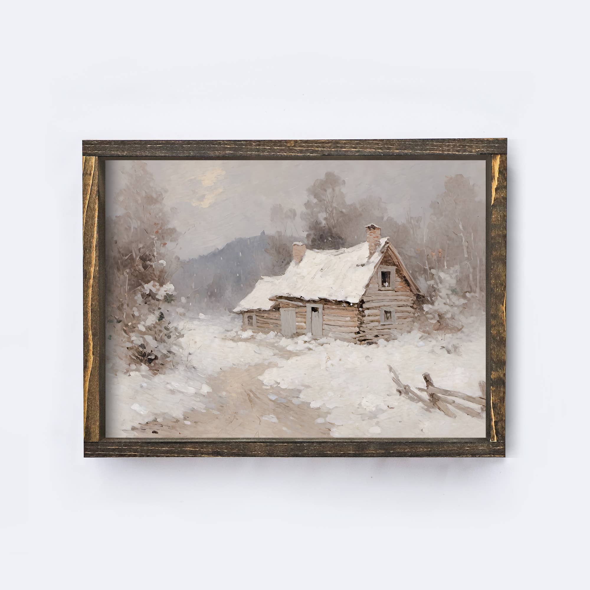 Winter Cottage Wall Art | Vintage Christmas Art Framed A234