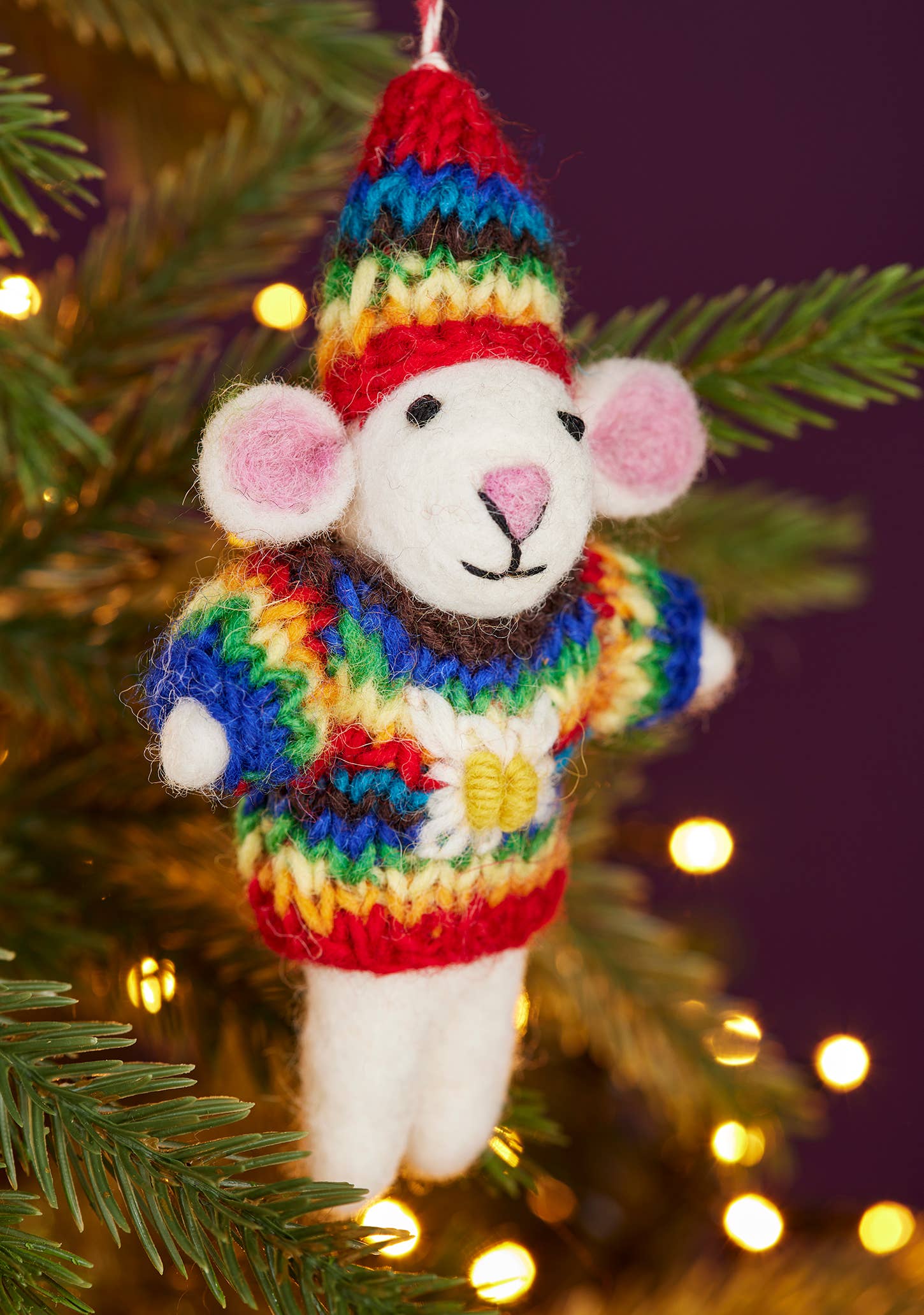 Felt Mouse in Rainbow Jumper Decoration