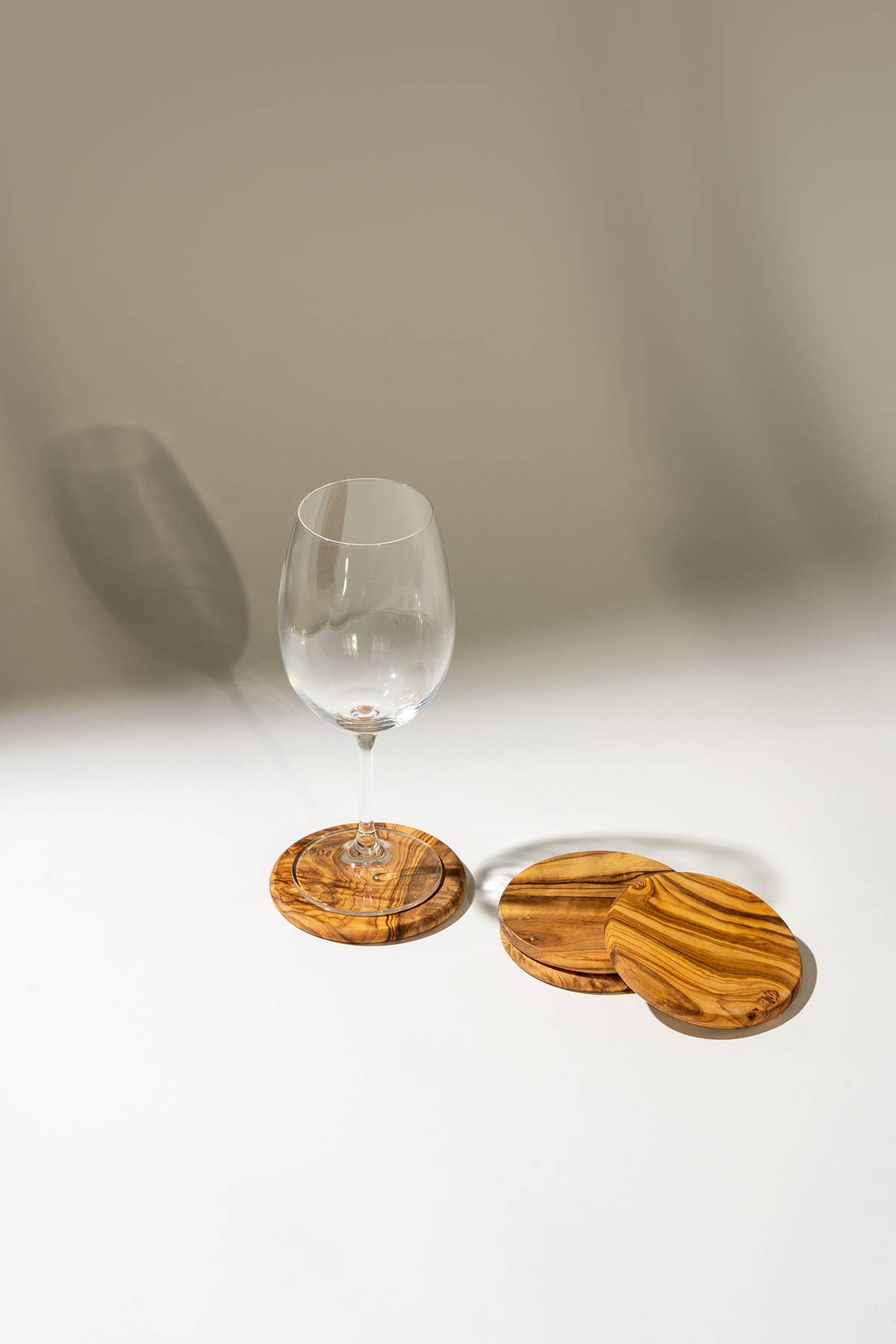Natural Olive Wood Round Coasters - Set of 4