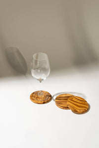 Natural Olive Wood Round Coasters - Set of 4