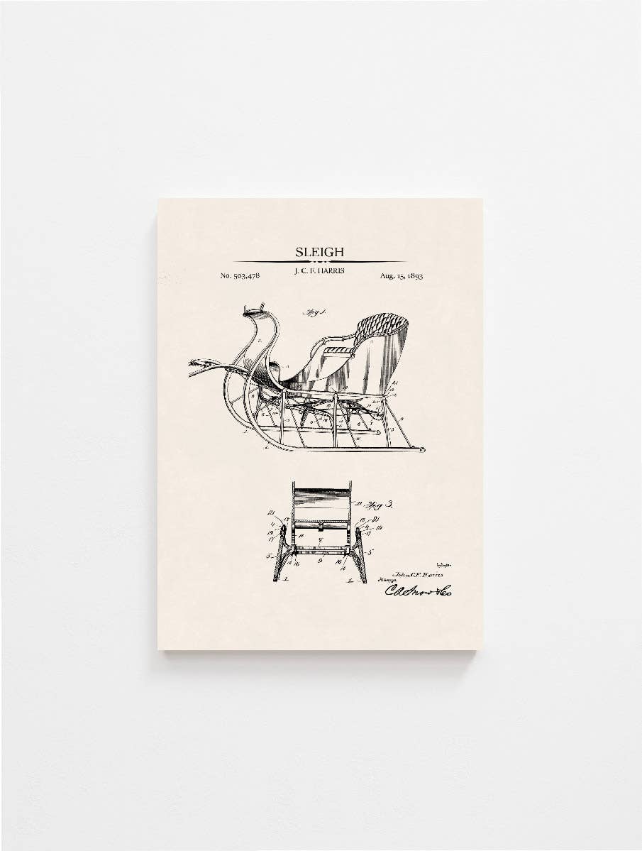 Sleigh Patent Vintage Art Print 11 x 14