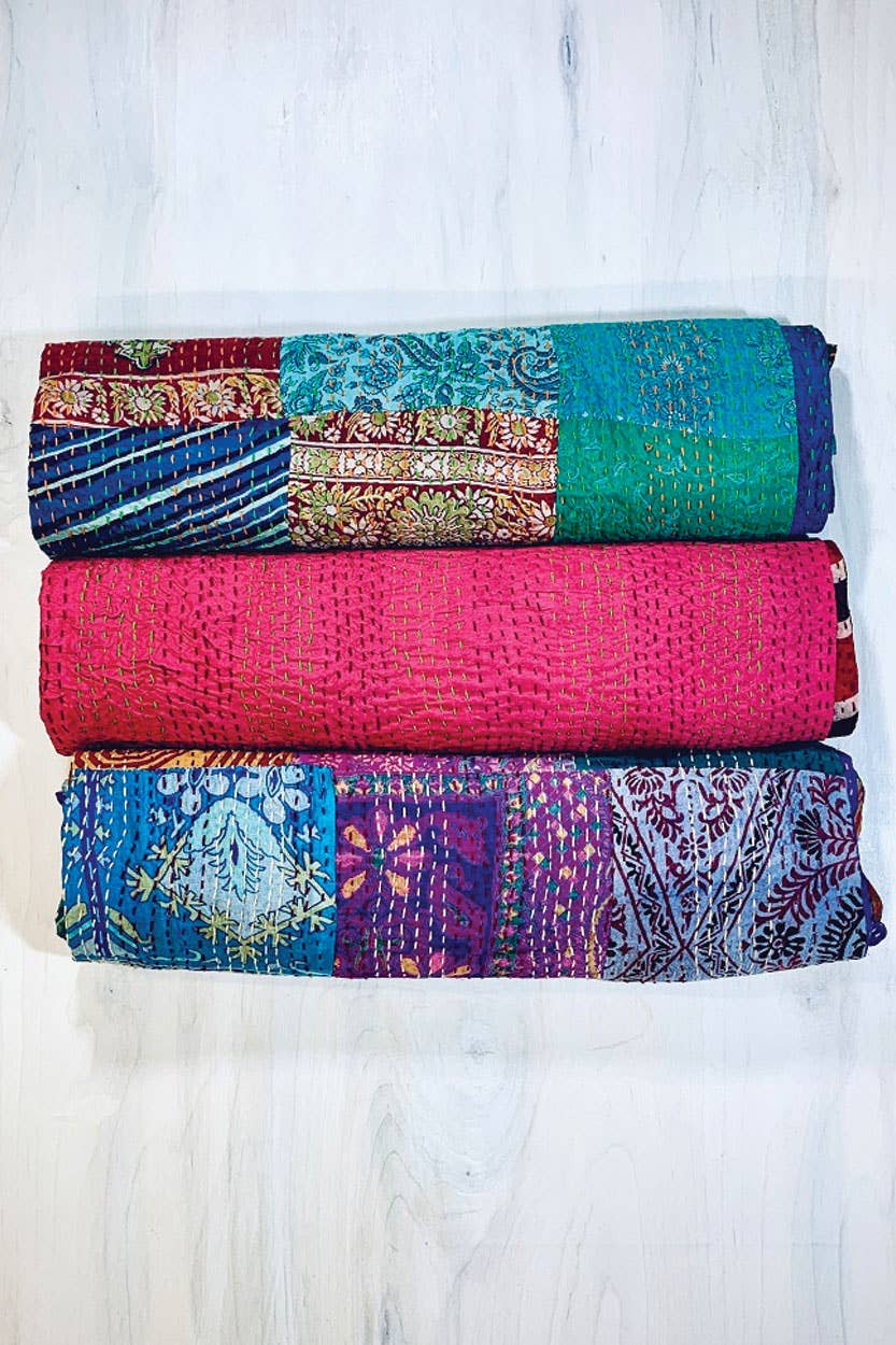 Silk Sari Kantha Throws