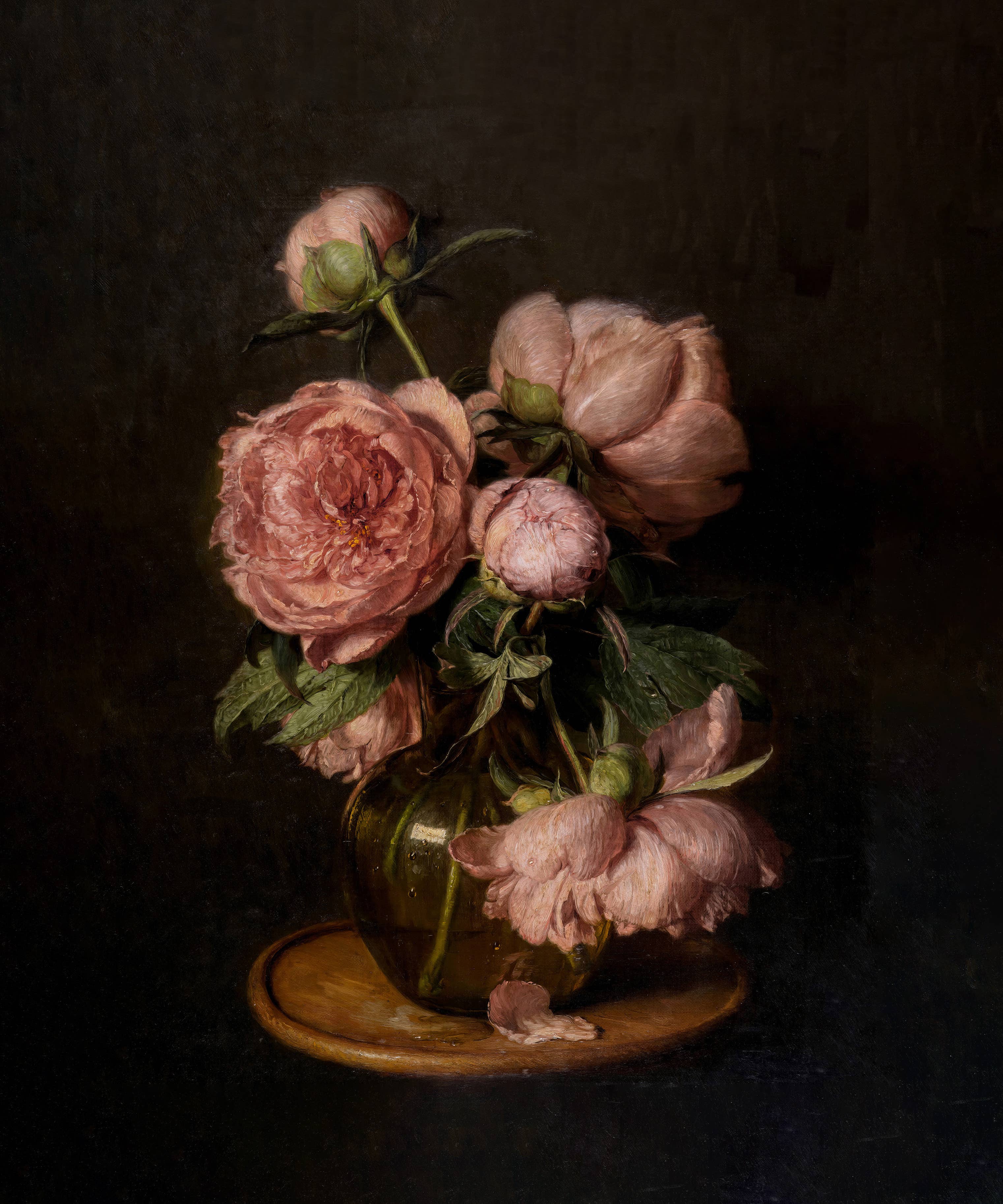 Moody Peonies Vintage Art Print