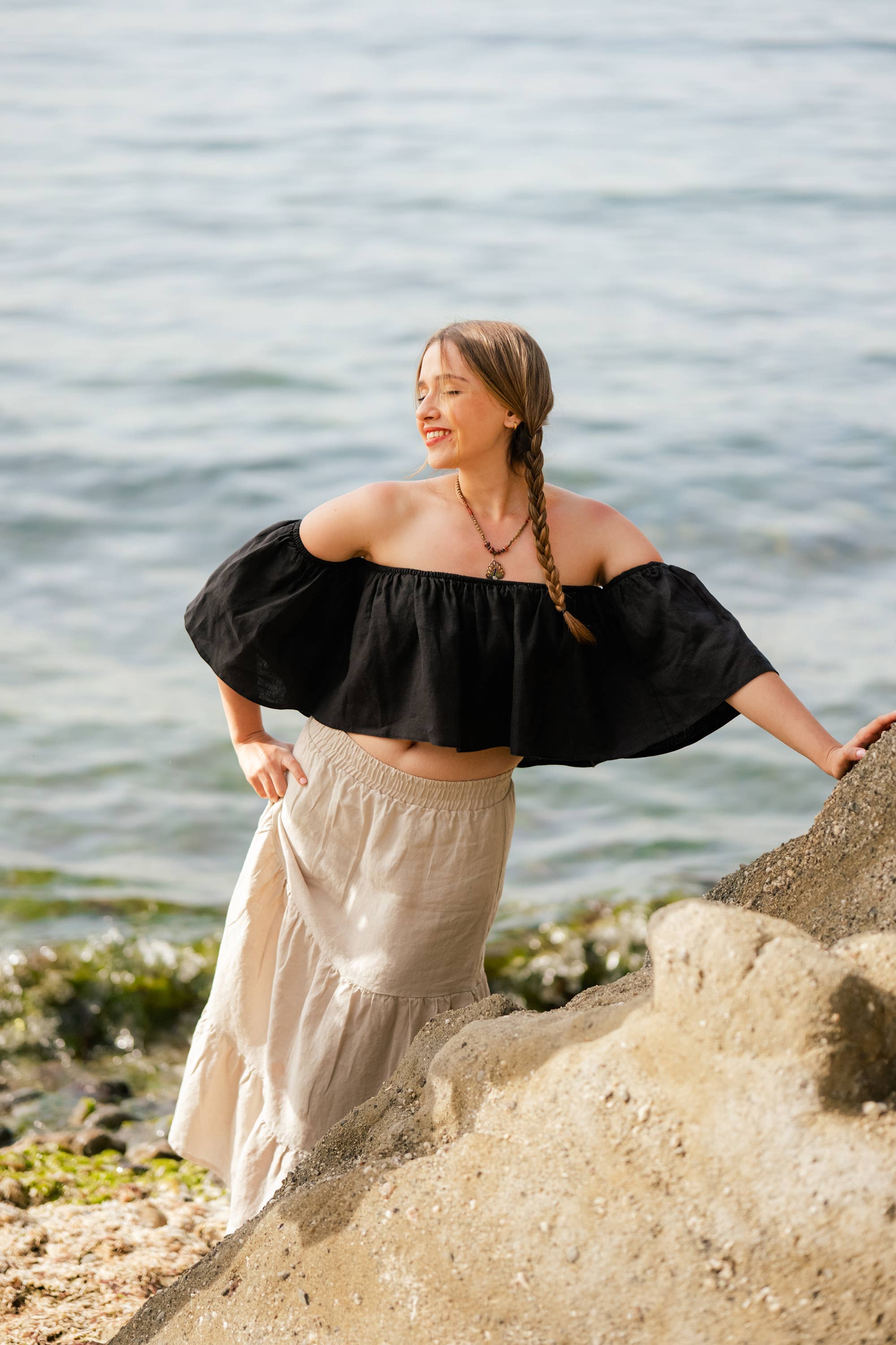 Linen Blend Tiered Maxi Skirt