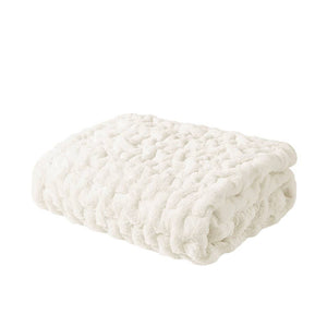 Ruched Faux Fur Throw Blanket, Ivory