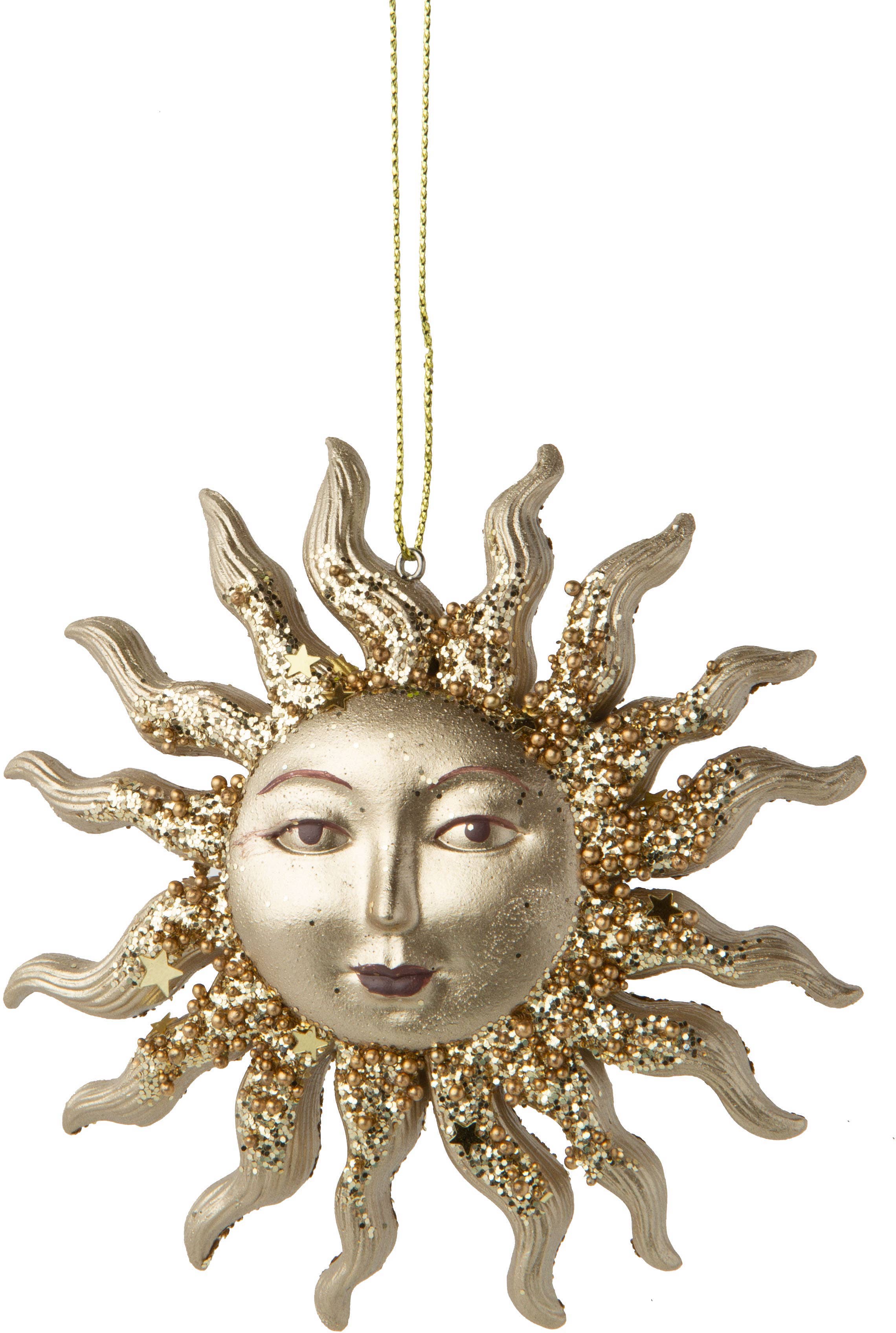 G79344: Paint rsn celest sun orn,chmp,star sequin decor,4in