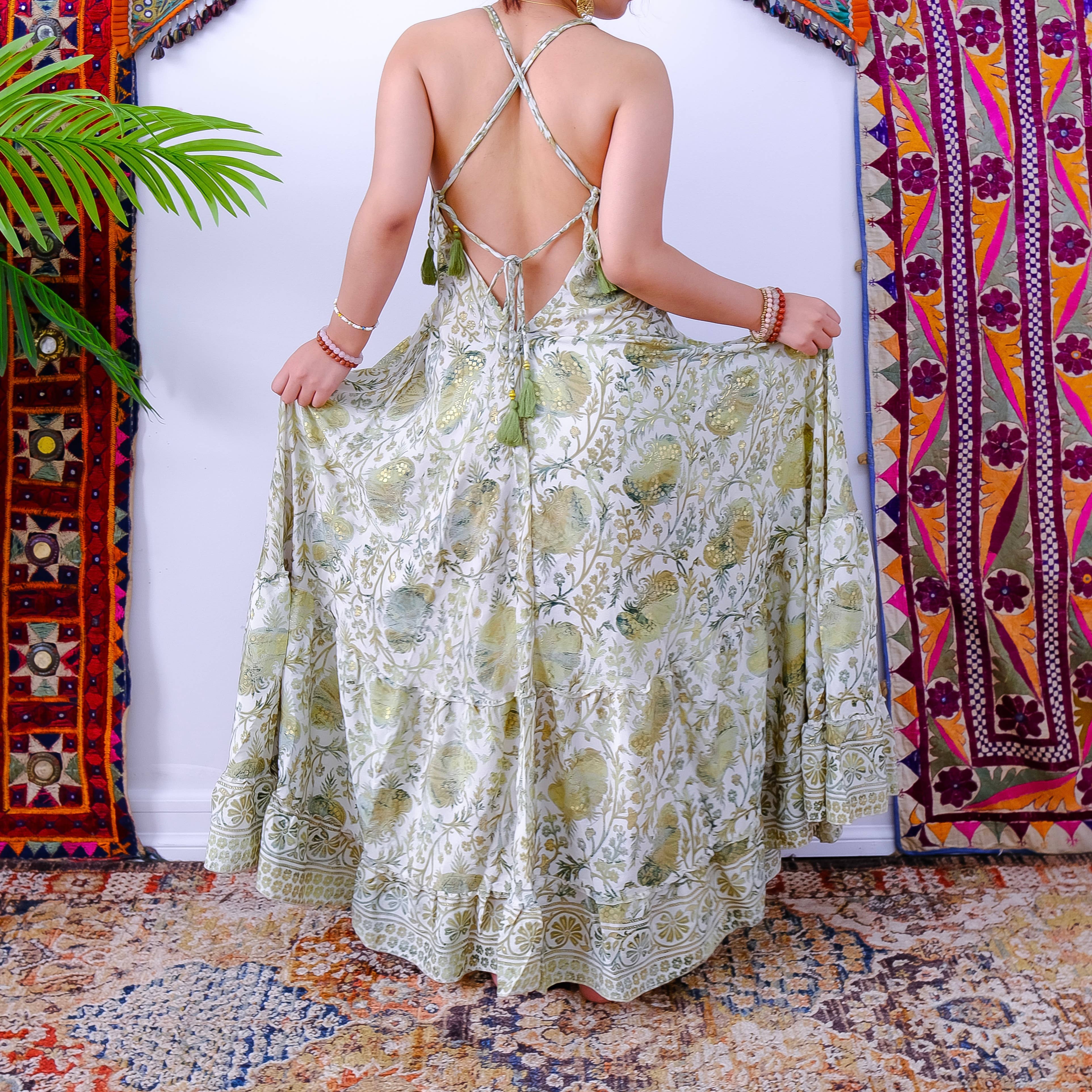 Recycled Silk Long Maxi Backless Dress