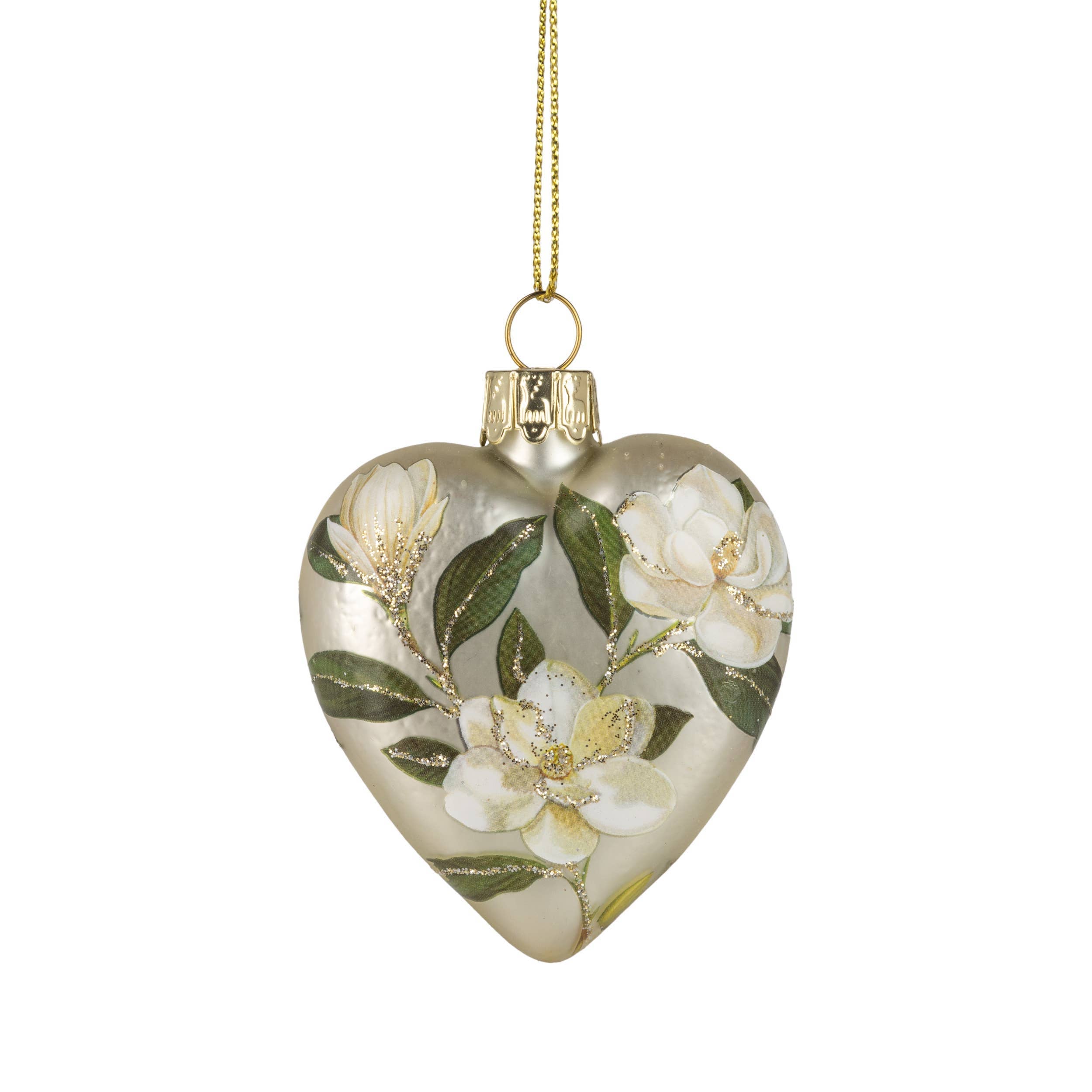 Magnolia Glass heart Ornament- Matte Gold