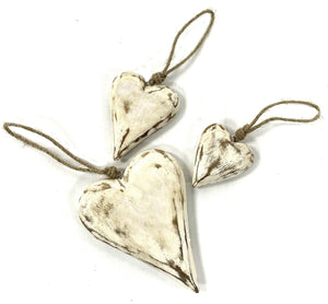 Mango Wood Heart - Vintage White 3"