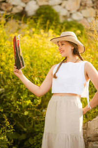 Linen Blend Tiered Maxi Skirt