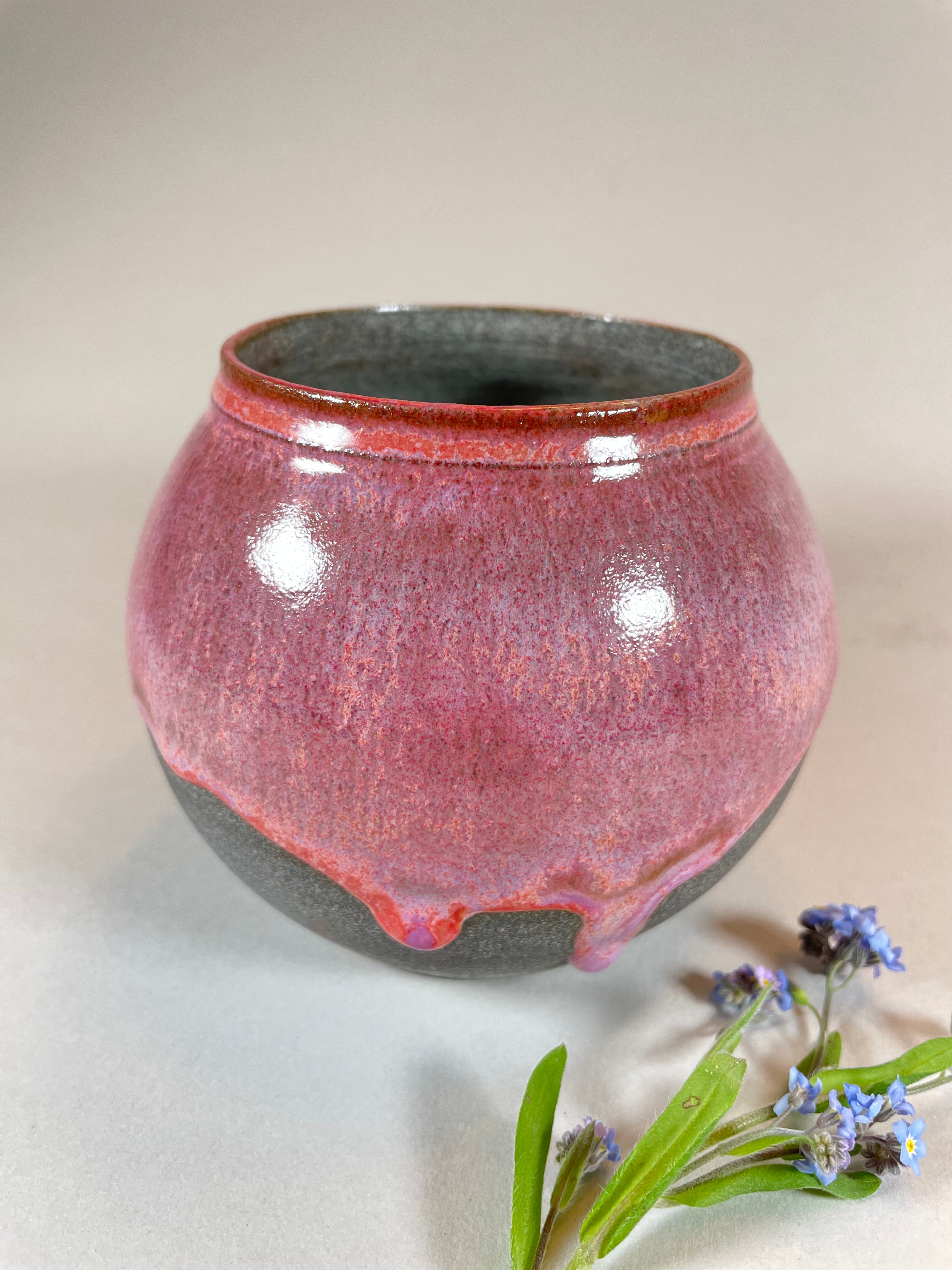 Pottery by Jackie- Pink Drip Vase