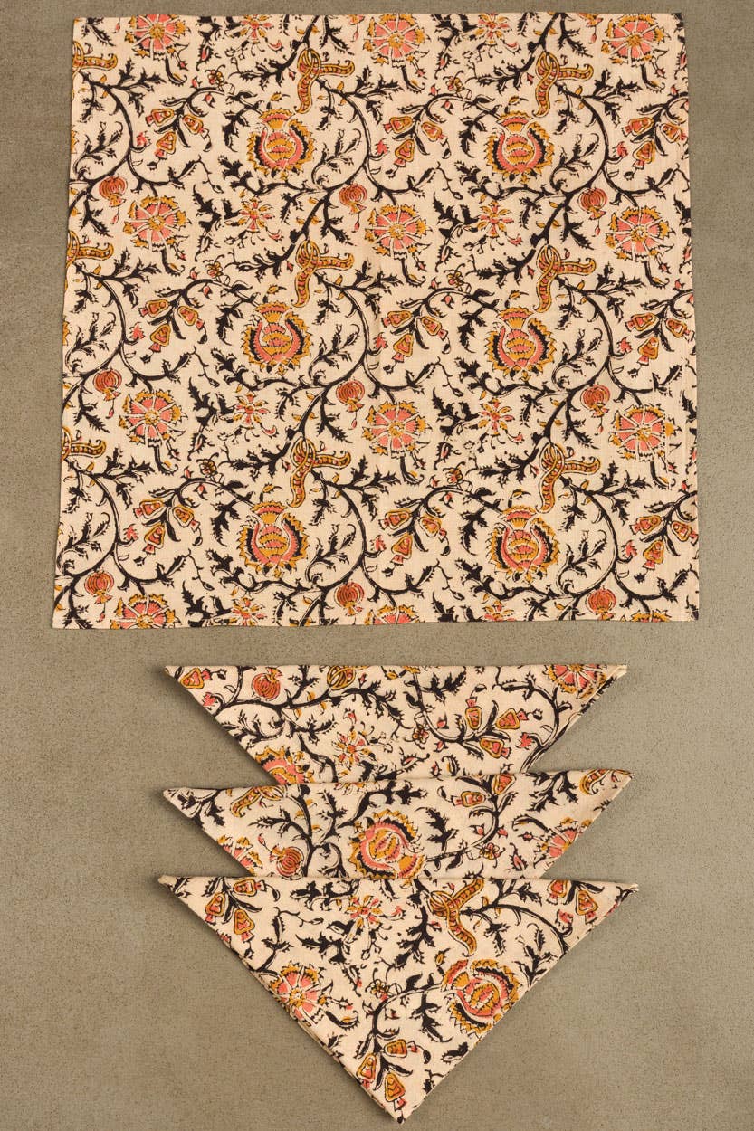 Gold & Rose Kalamkari Napkin Set