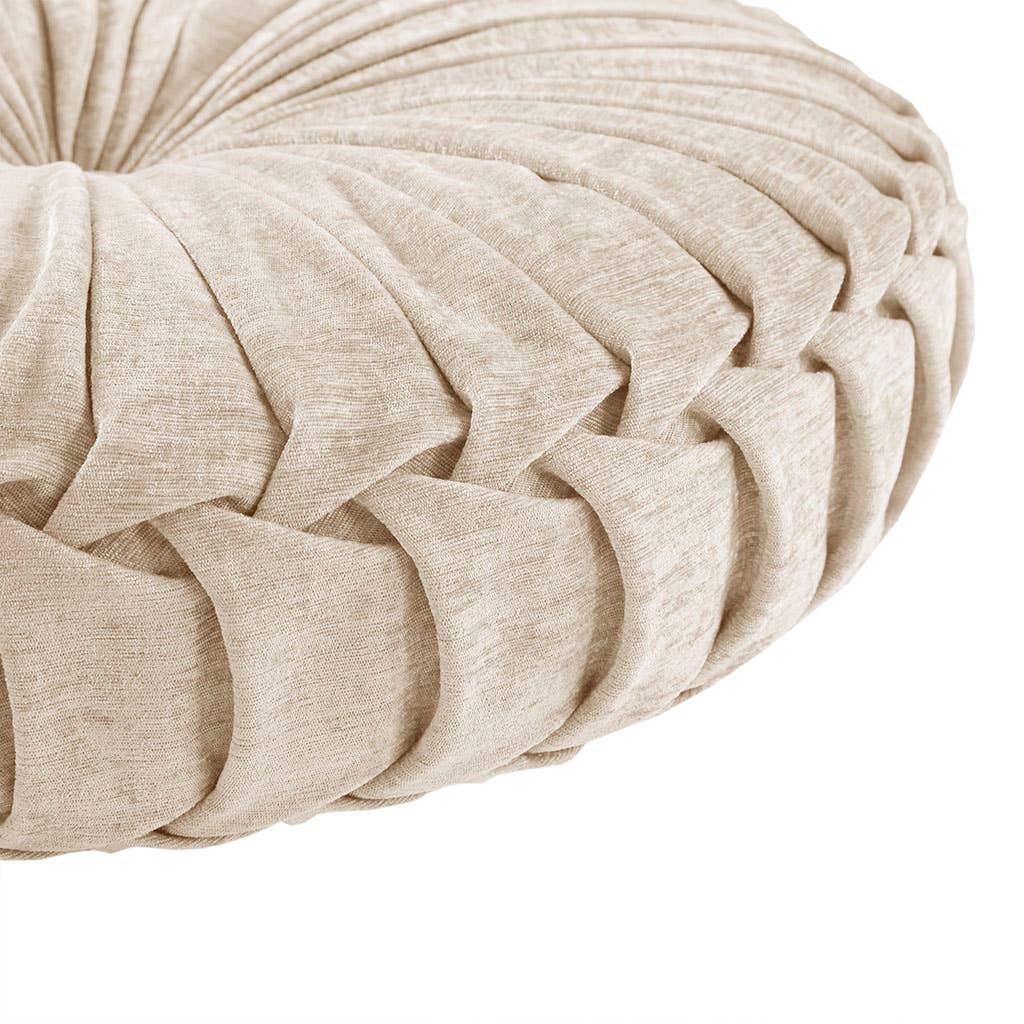 Pleated Chenille Round Floor Pillow Seating Cushion Cream