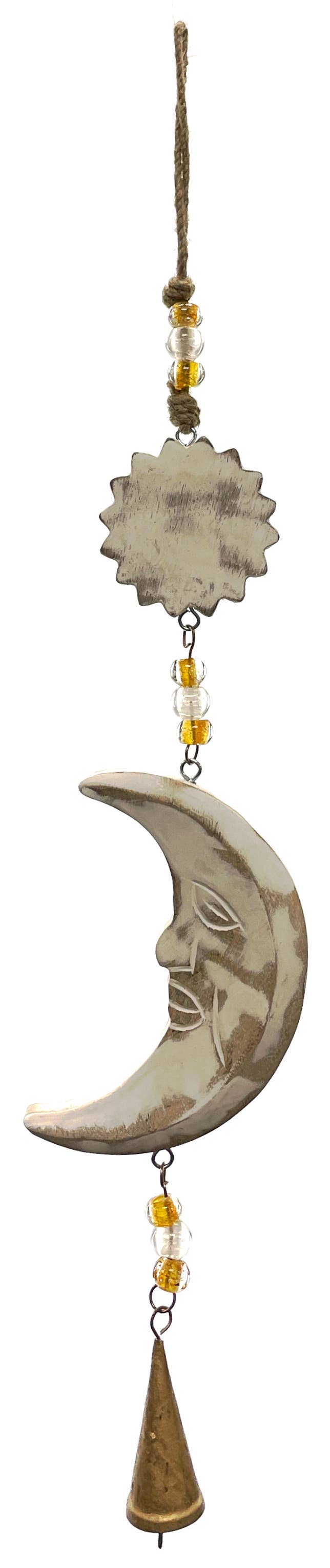 Mango Wood Bell Chimes - Sun & Moon Vintage White 24"