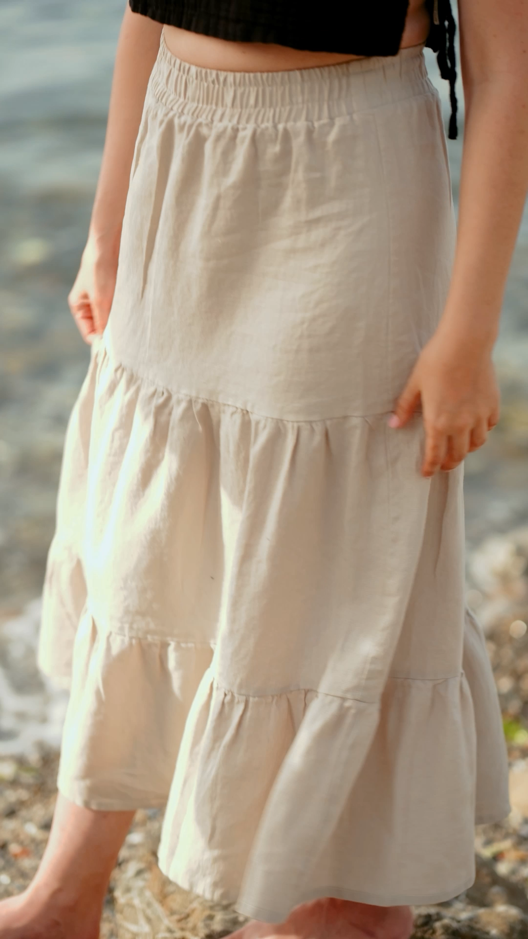 Linen Blend Tiered Maxi Skirt