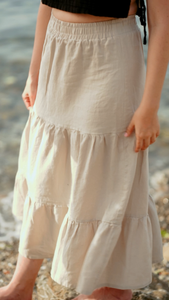 Linen Blend Tiered Maxi Skirt