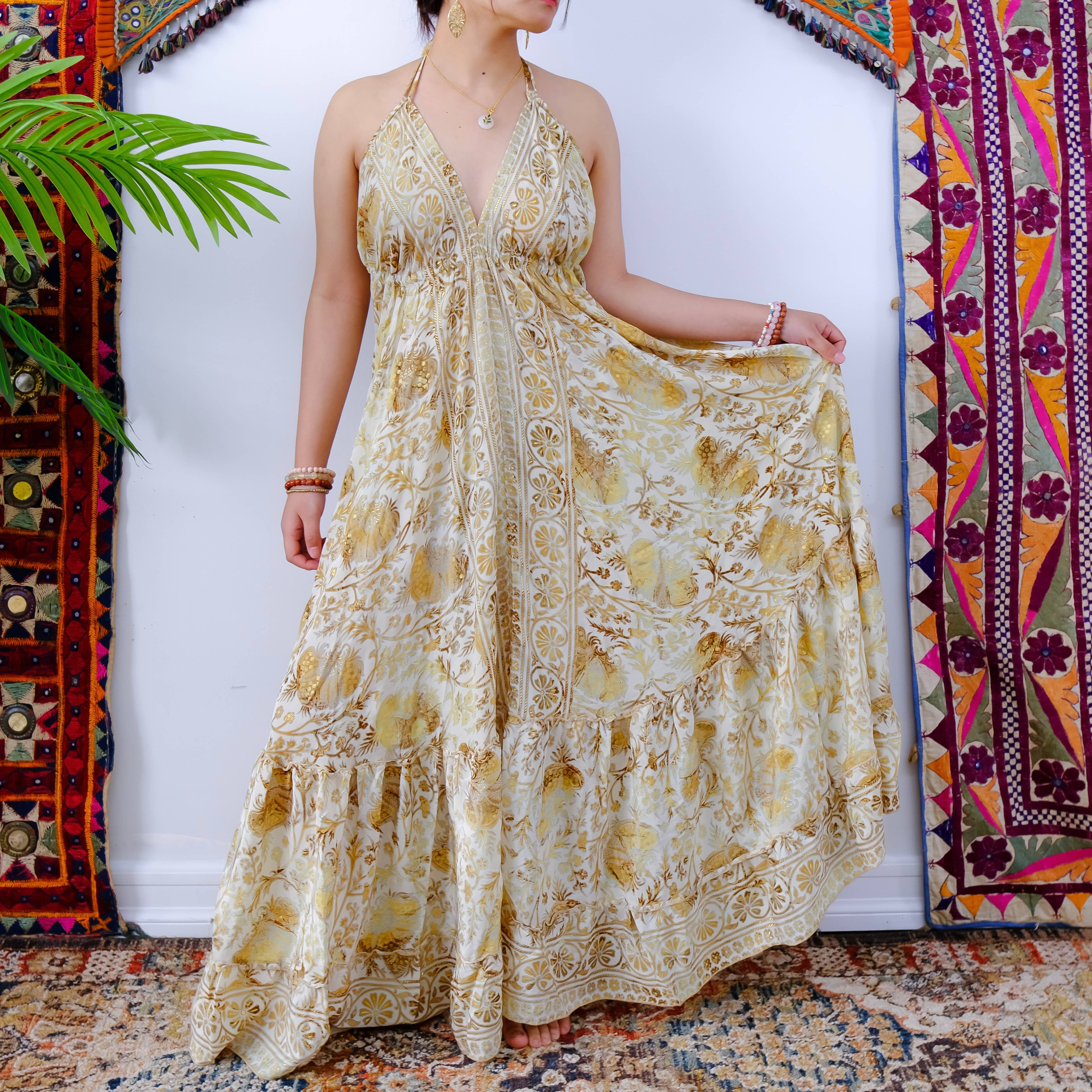 Recycled Silk Long Maxi Backless Dress