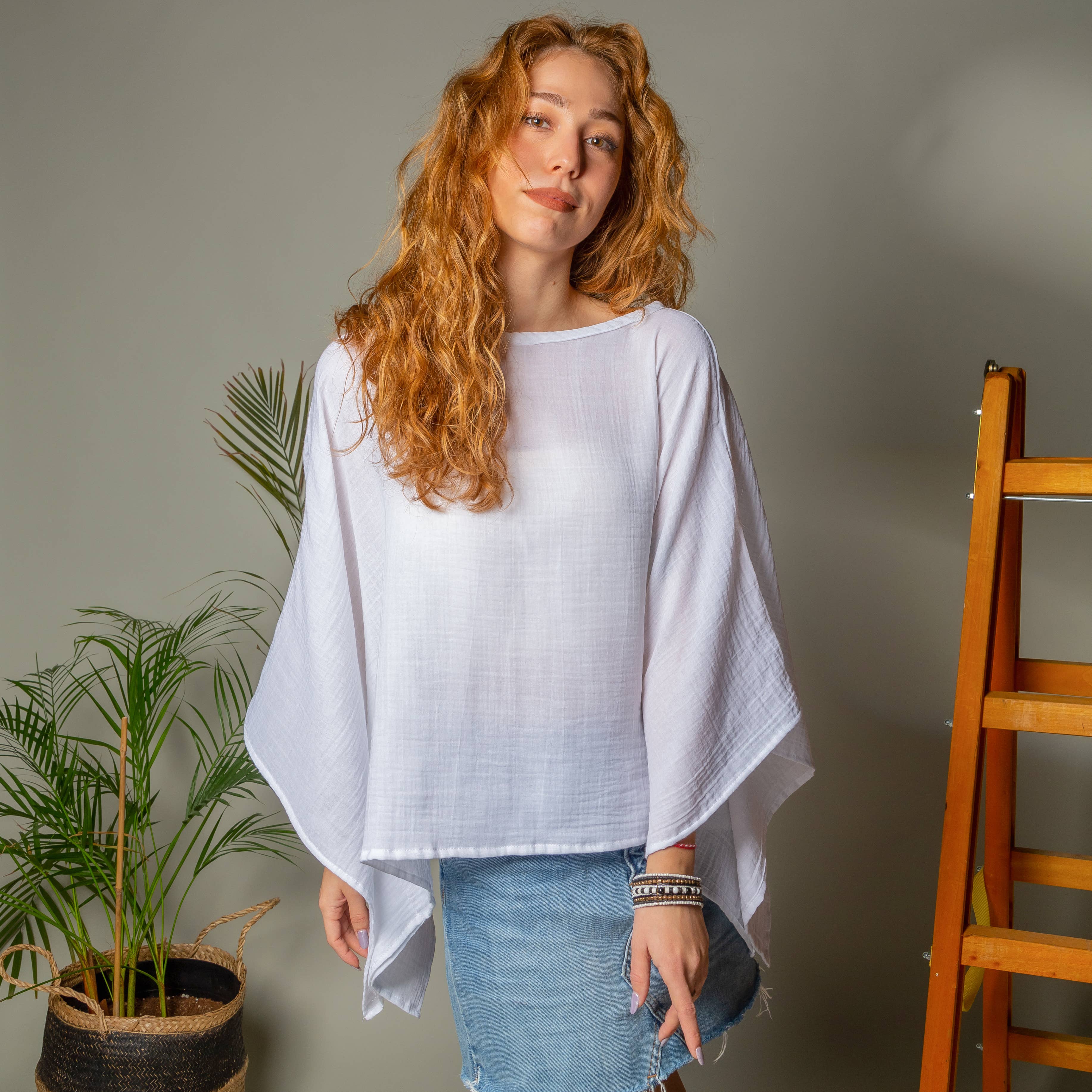 White Off Shoulder Crinkle Cotton Blouse Top