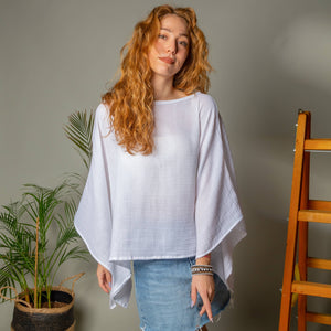 White Off Shoulder Crinkle Cotton Blouse Top