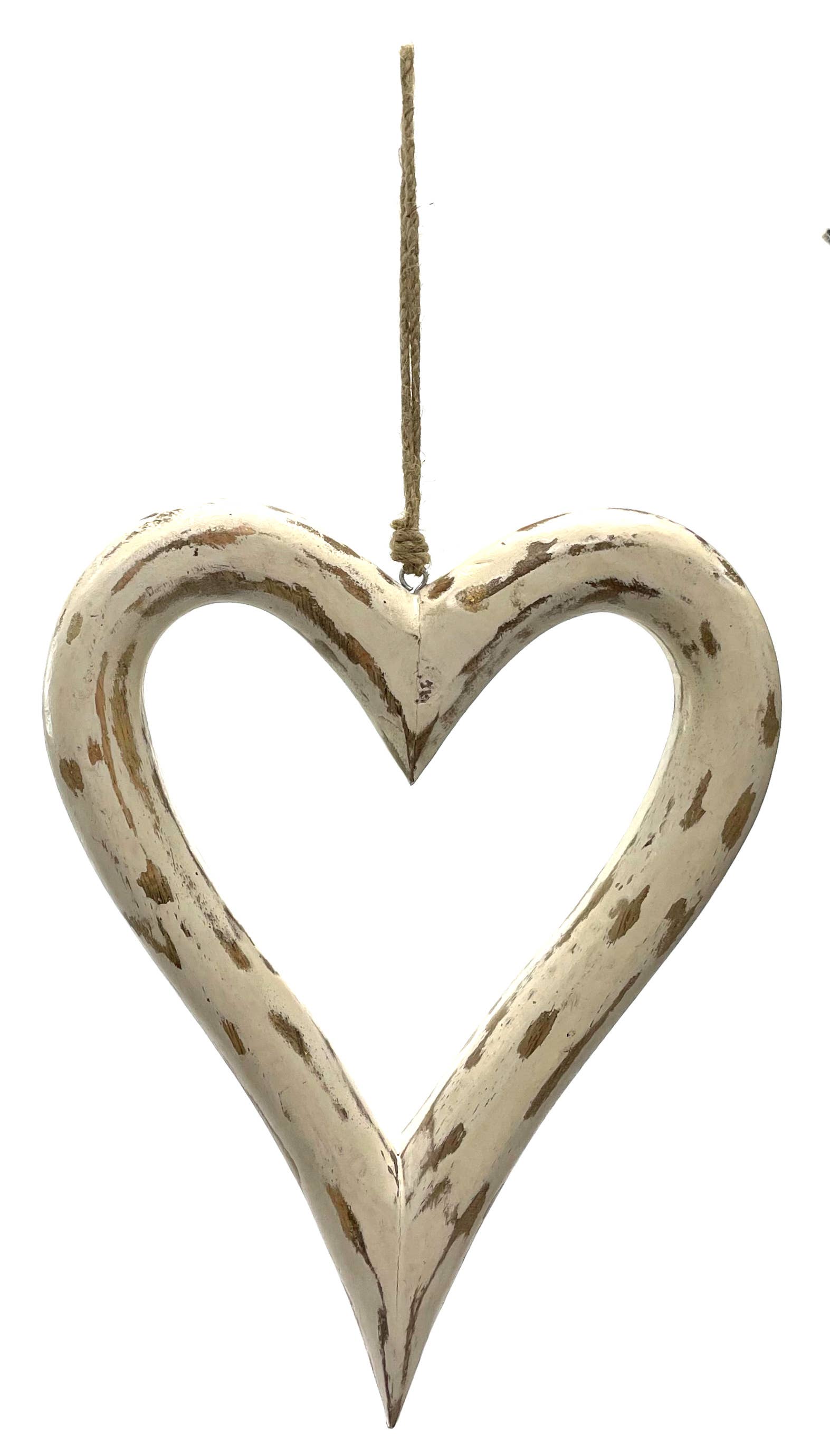 Mango Wood Chunky Heart - Vintage White 9"