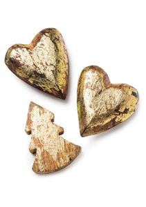 Set Of 15 Gold Heart & Tree Decorations