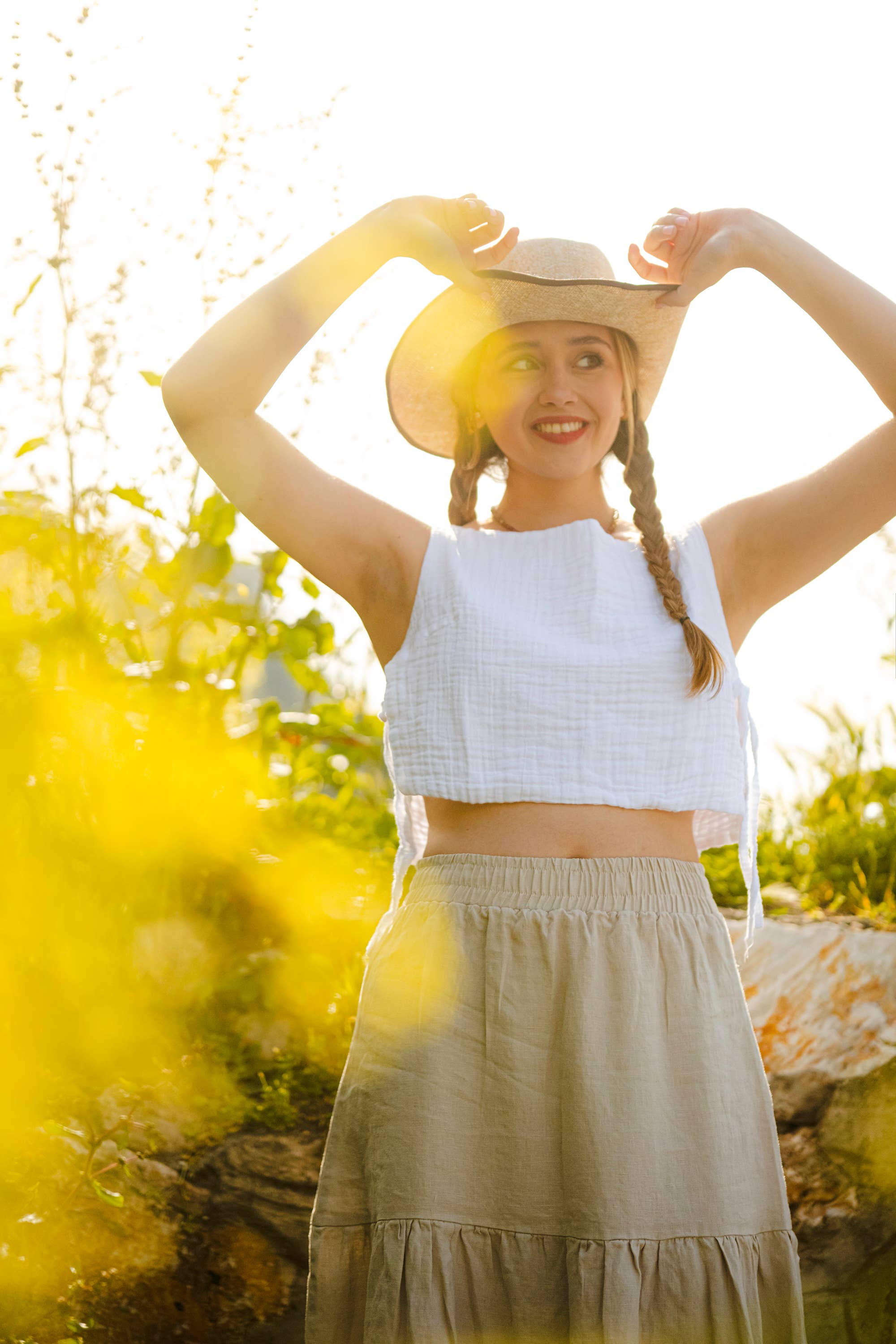 Linen Blend Tiered Maxi Skirt