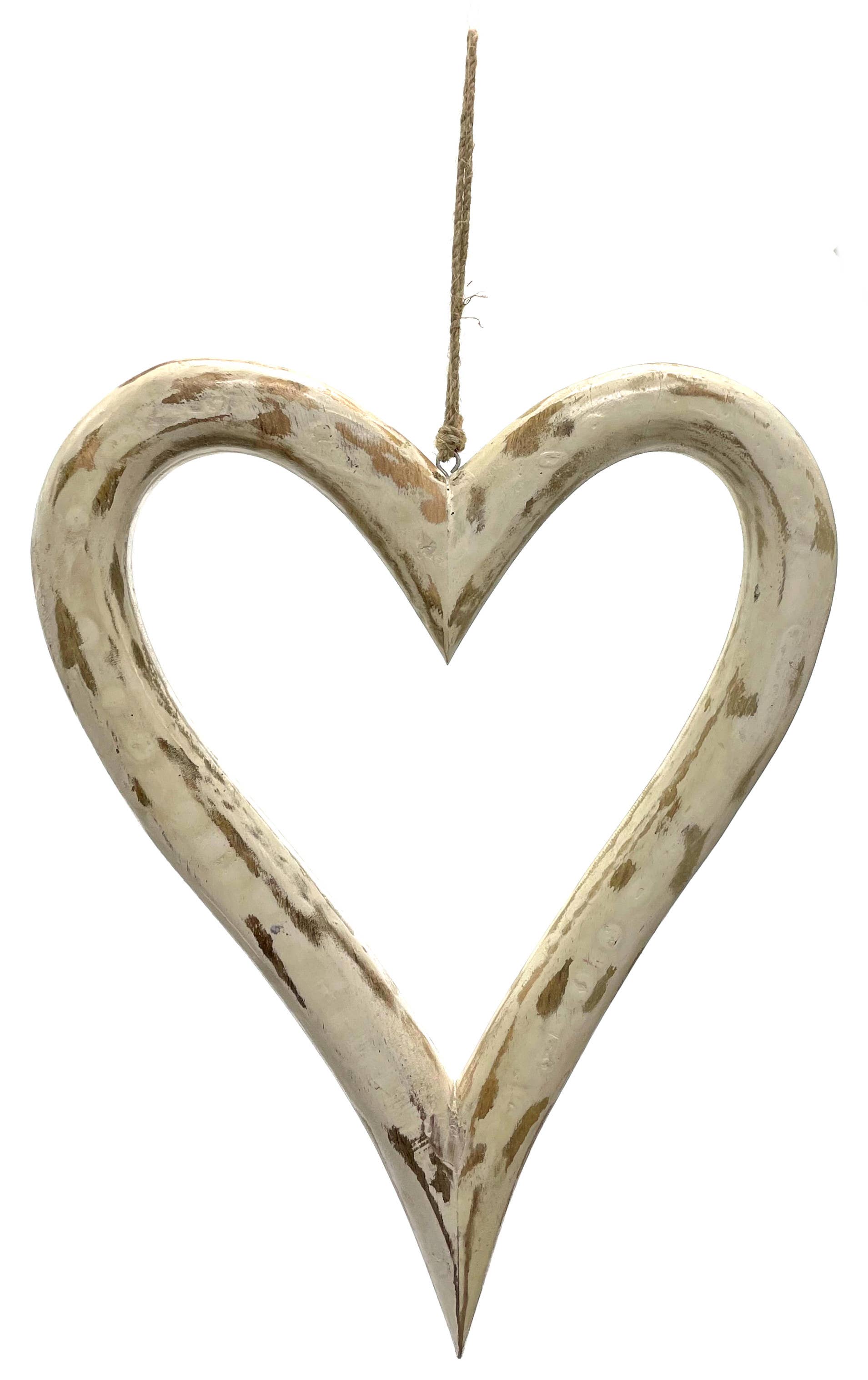 Mango Wood Chunky Heart - Vintage White 12"