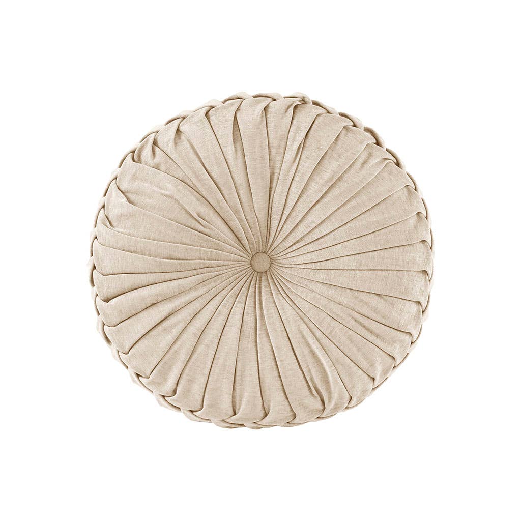 Pleated Chenille Round Floor Pillow Seating Cushion Cream