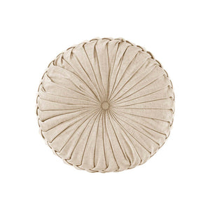 Pleated Chenille Round Floor Pillow Seating Cushion Cream