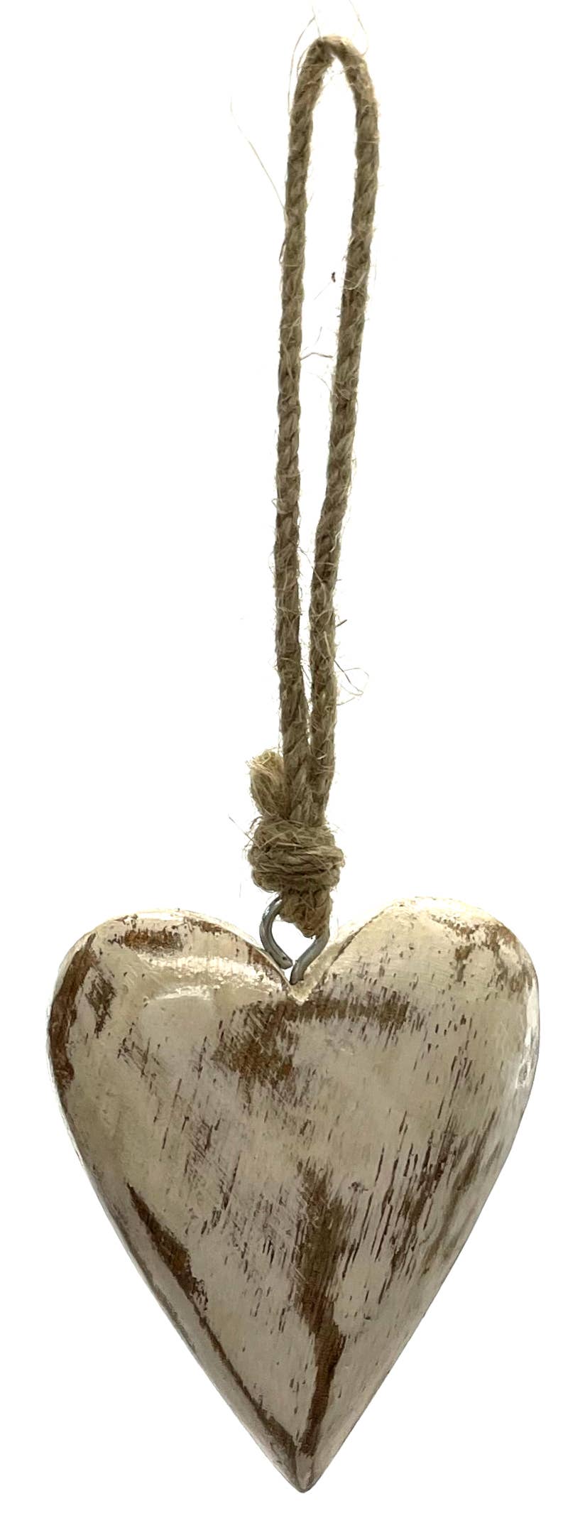 Mango Wood Heart - Vintage White 3"