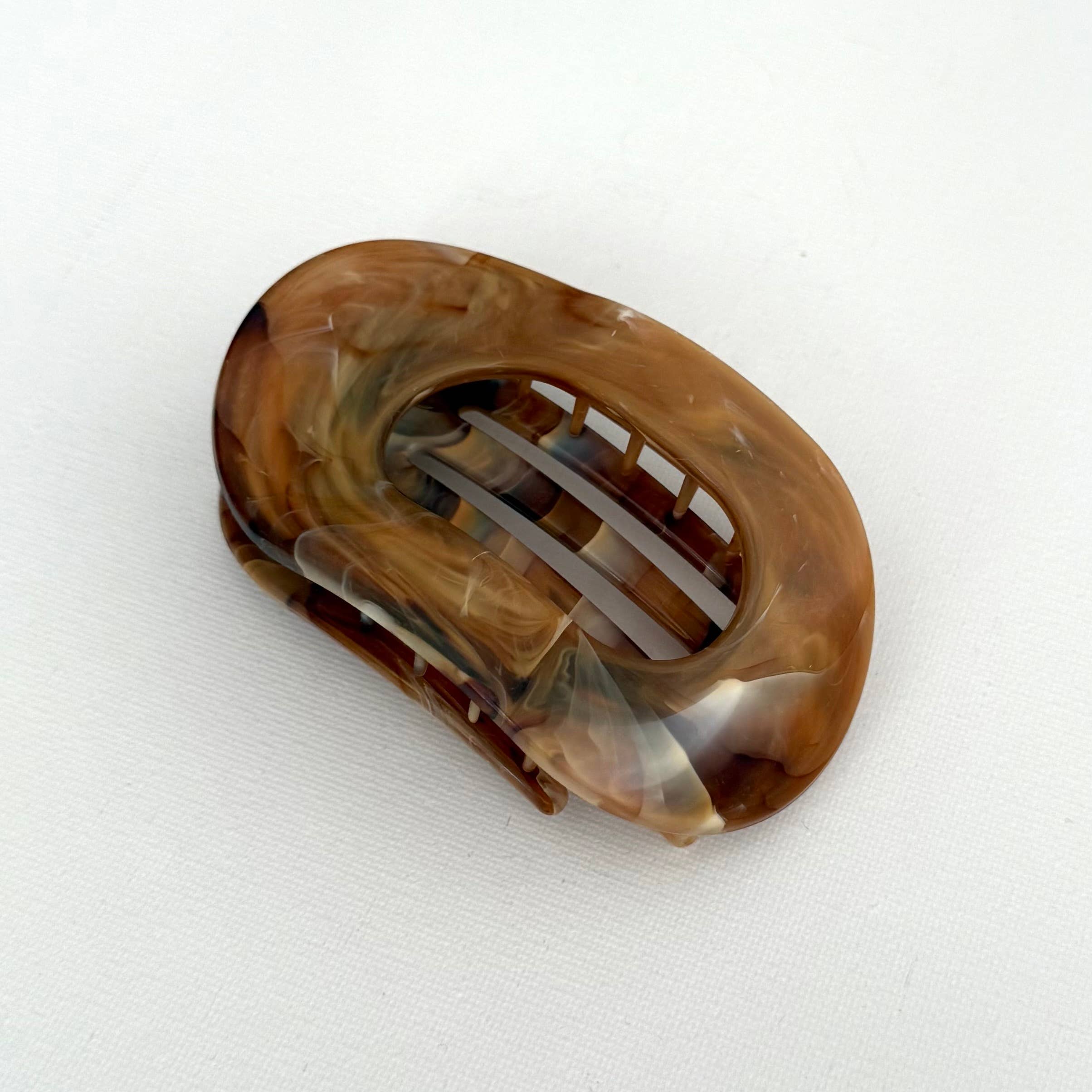 Flat Oval Hair Clip Accessory Brown Marble Hair Claw