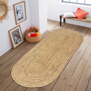 BRAIDED JUTE OVAL RUNNER RUG, NATURAL JUTE, 2'x7'