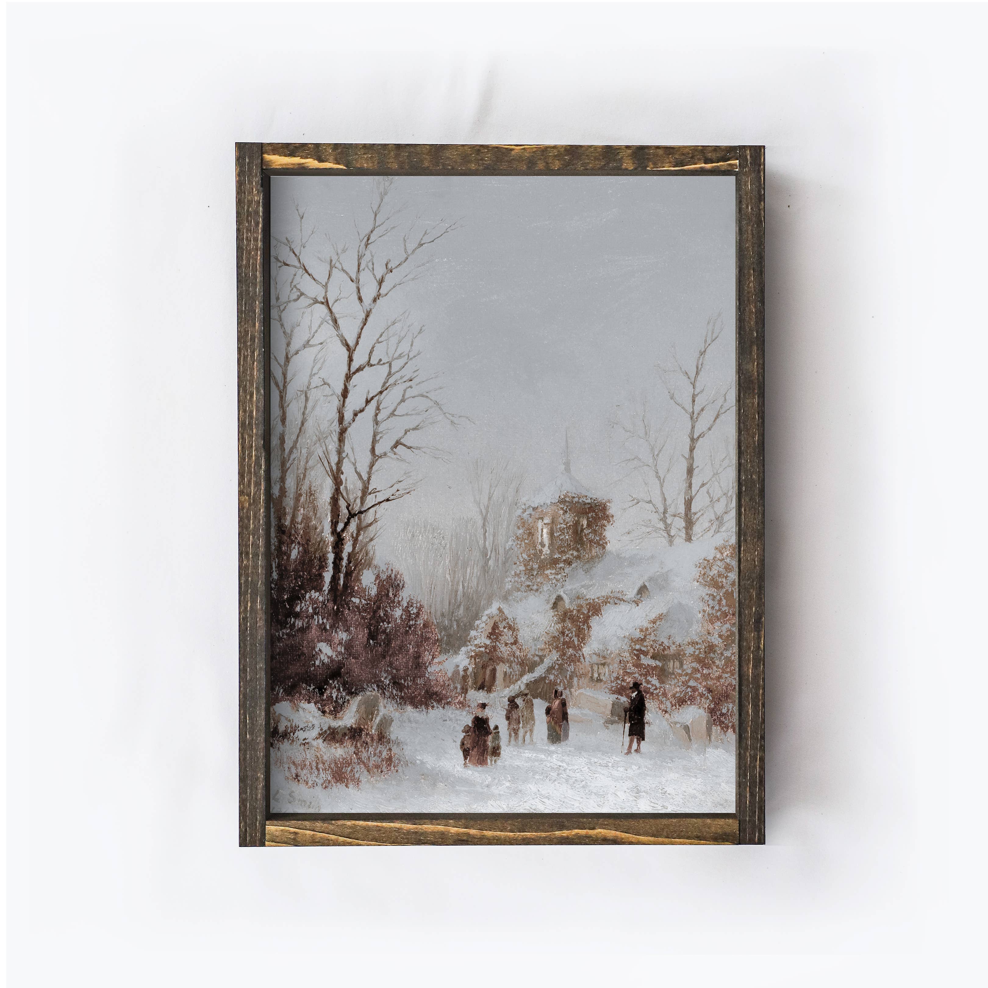 Christmas Print Framed | Winter Village Painting 8.5 x 7