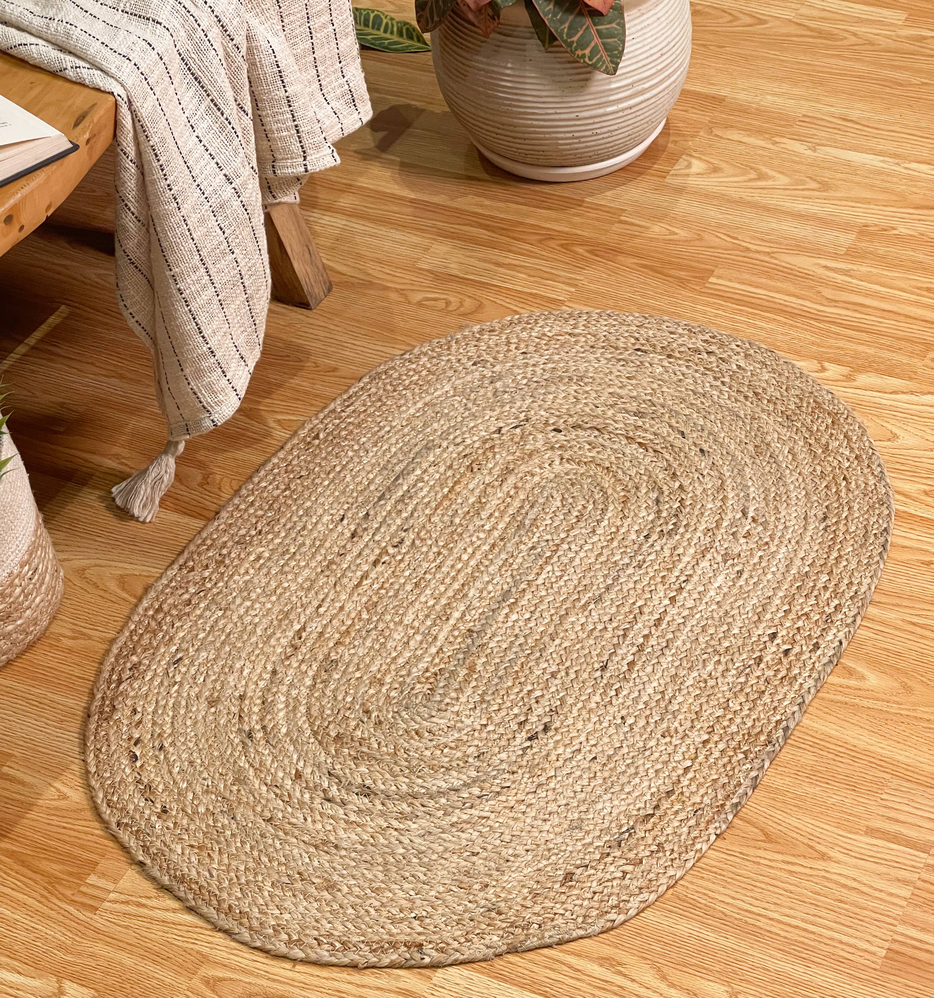 BRAIDED JUTE OVAL RUG, NATURAL JUTE, 2'x3'