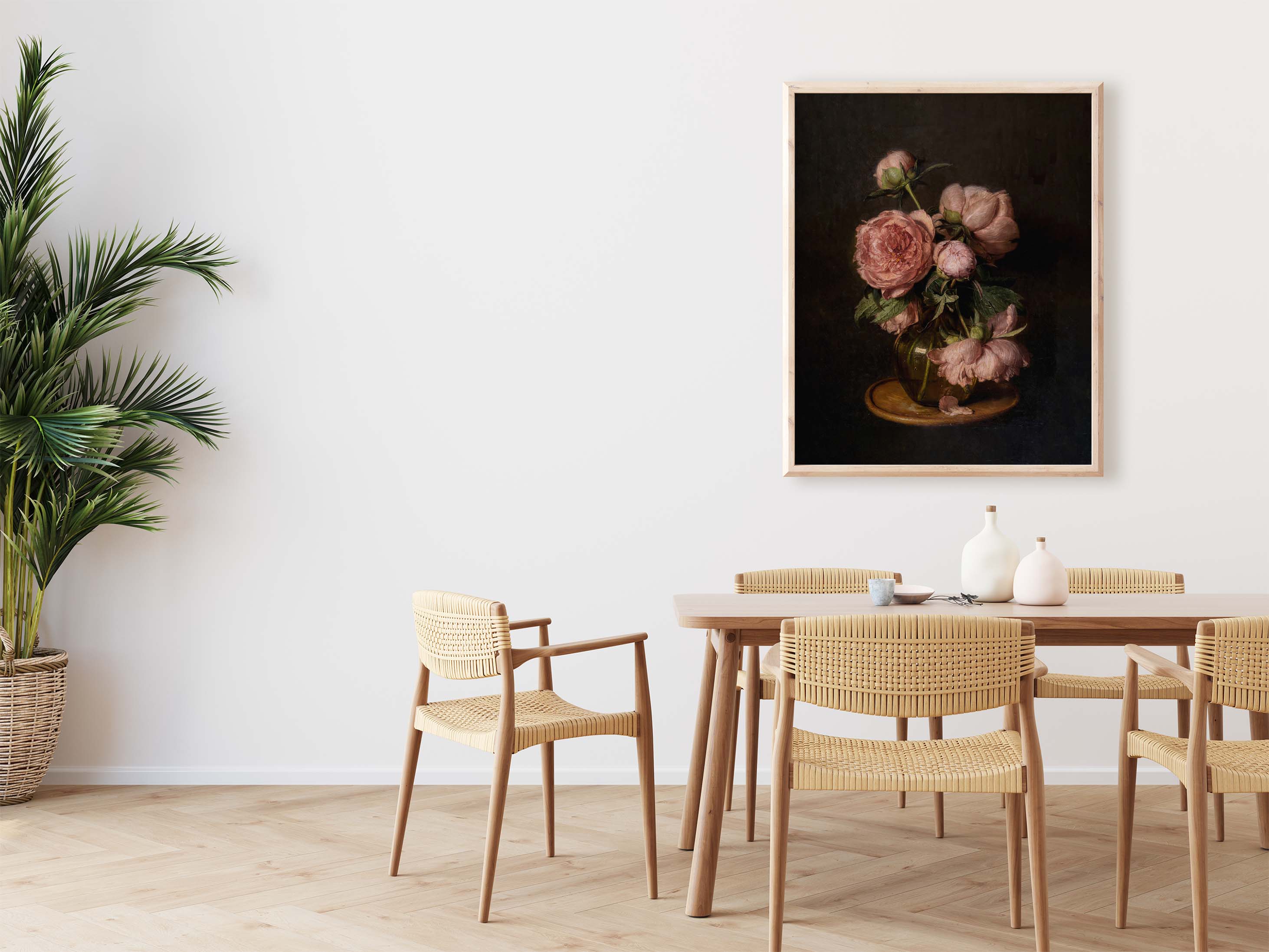 Moody Peonies Vintage Art Print
