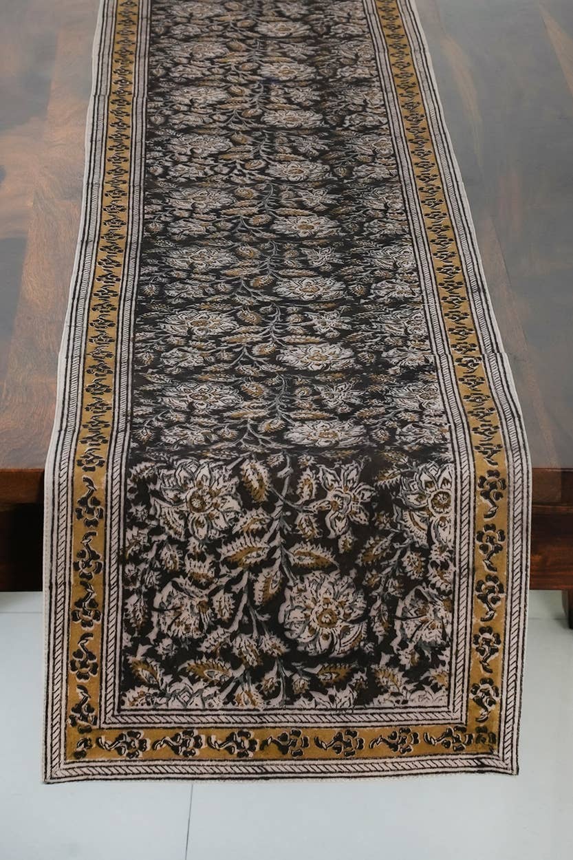 Black Kalamkari Table Runner