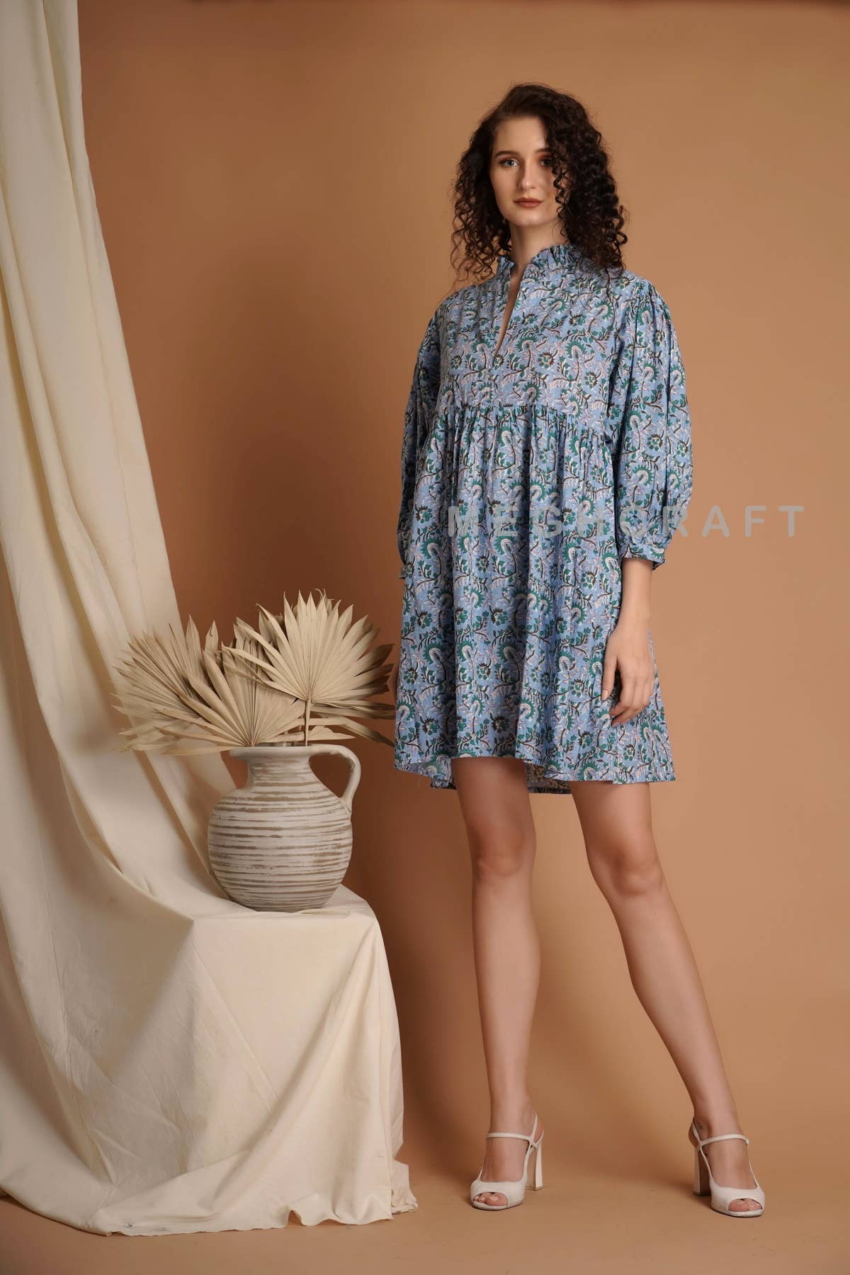 Cotton Balloon Sleeve Dress Top