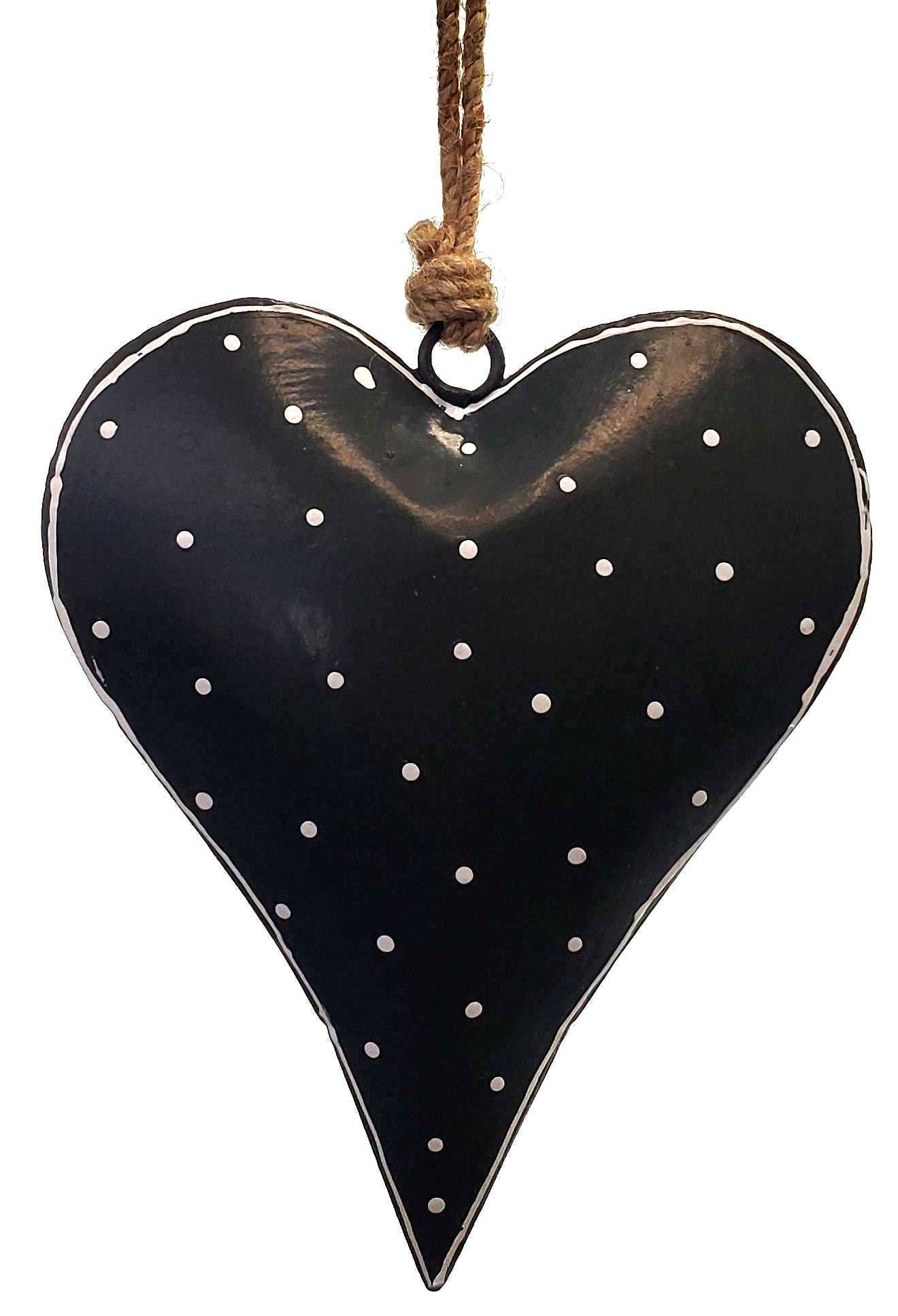 Painted Iron Heart - Charcoal with White Dots 6"