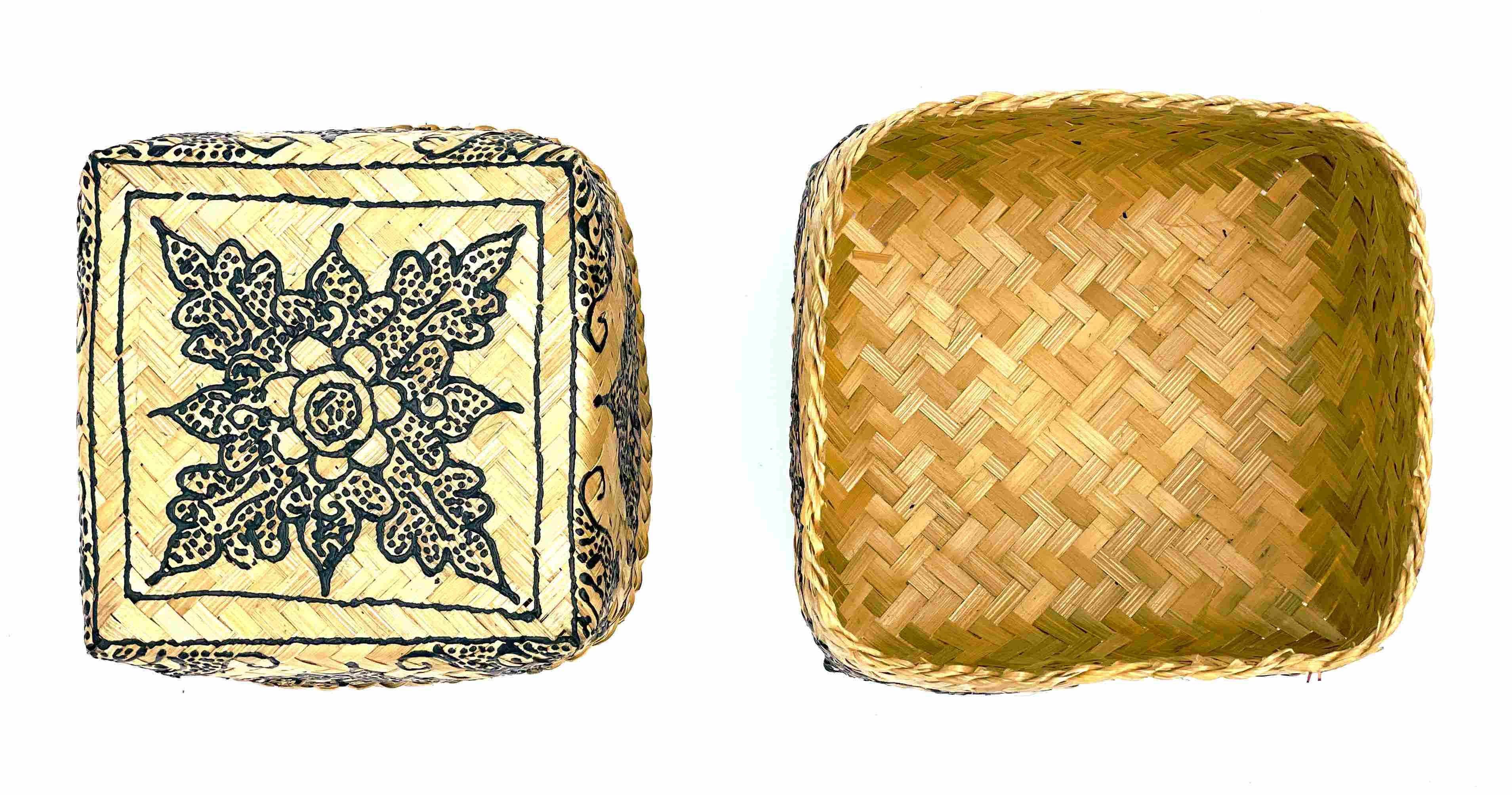 Balinese Keben Bamboo Boxes Set of 2 - Mandala Natural & Black