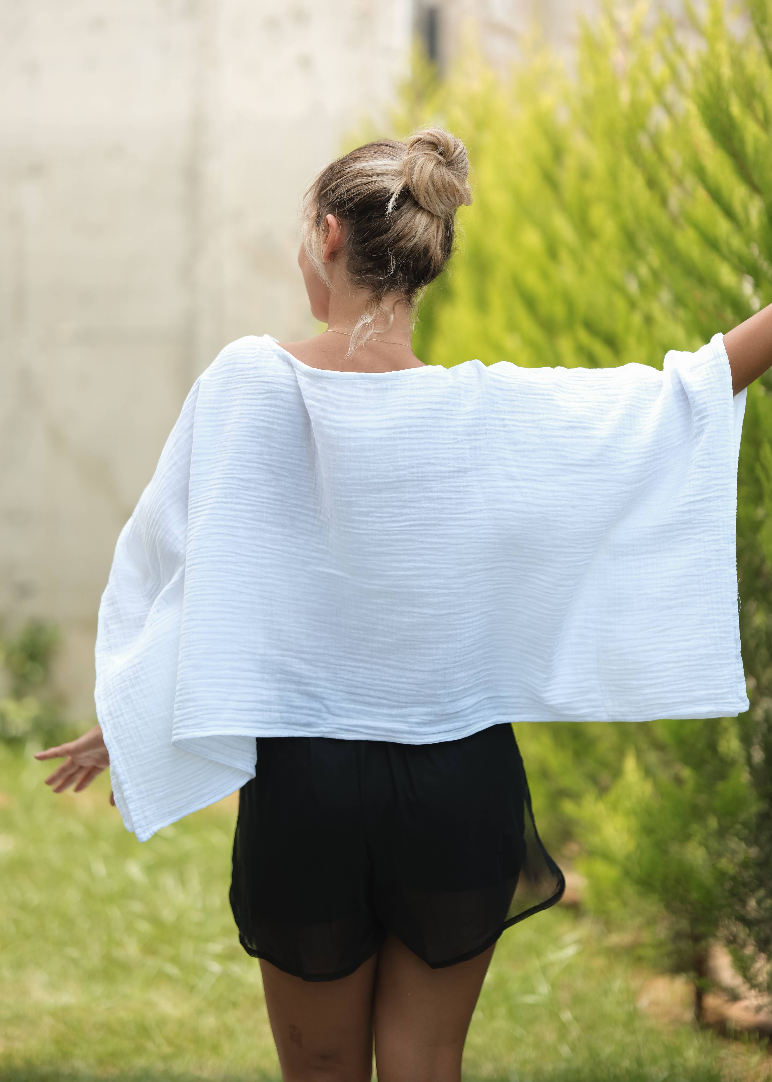 White Off Shoulder Crinkle Cotton Blouse Top