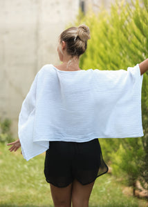White Off Shoulder Crinkle Cotton Blouse Top