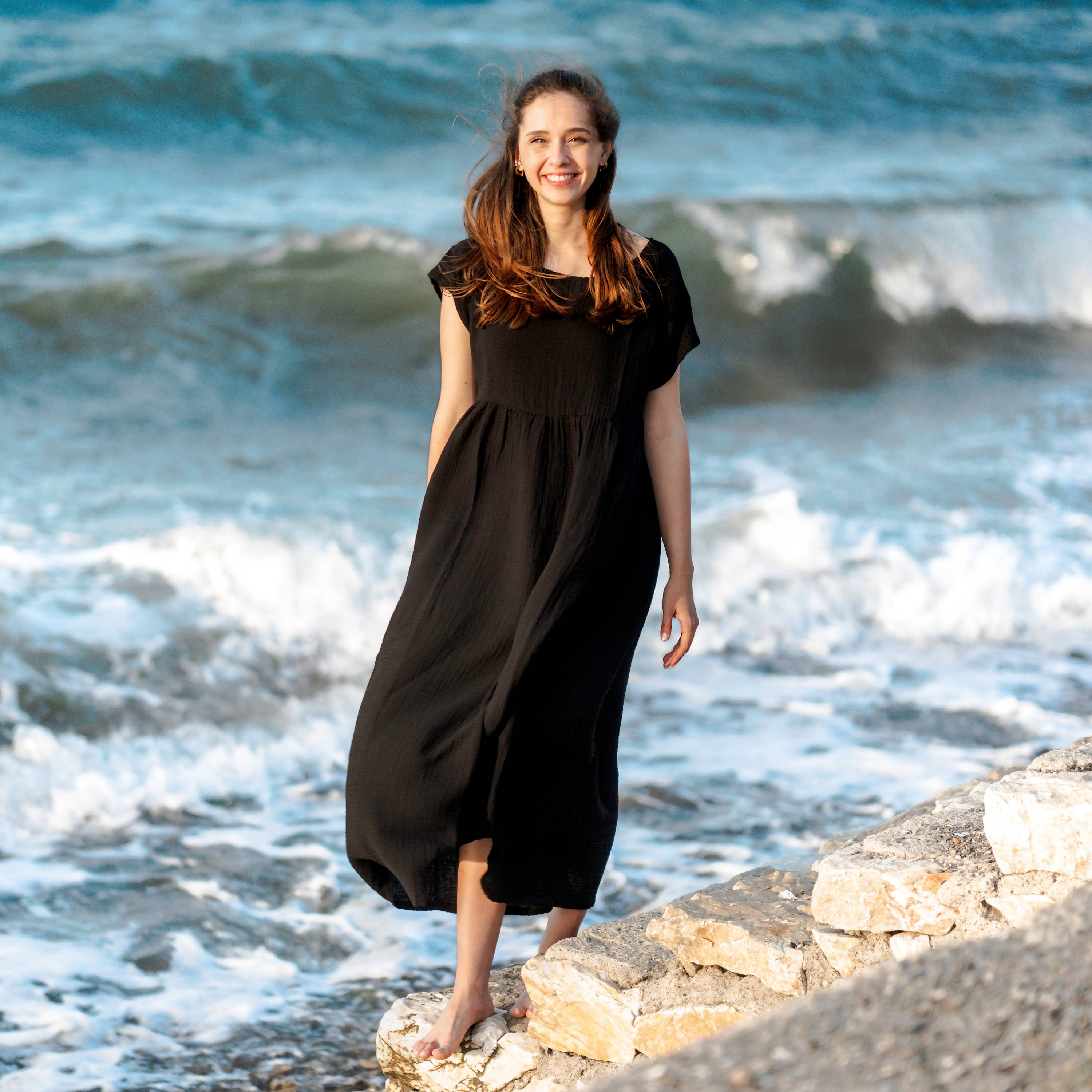 Double Gauze Cotton Midi Dress- 2 colours